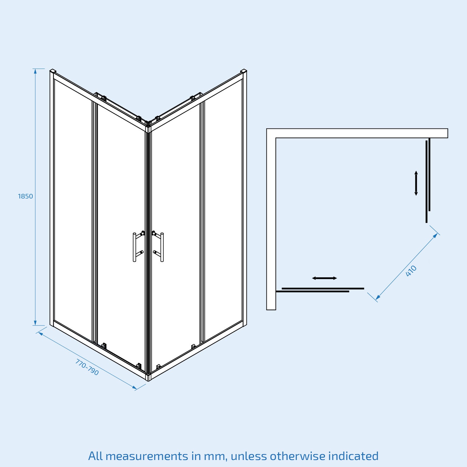 Manga 800 x 800mm Square Sliding Door Shower Enclosure Matte Black