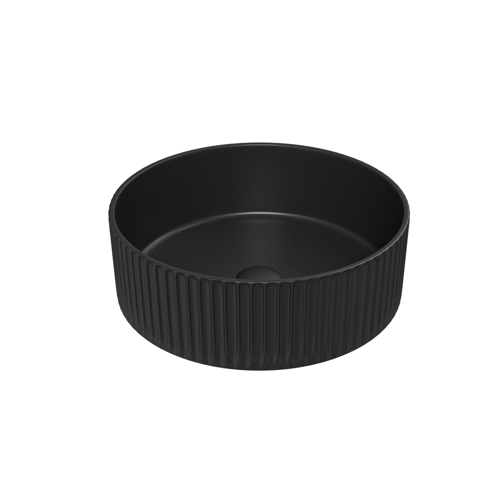 360mm Fluted Round Countertop Sink Matte Black