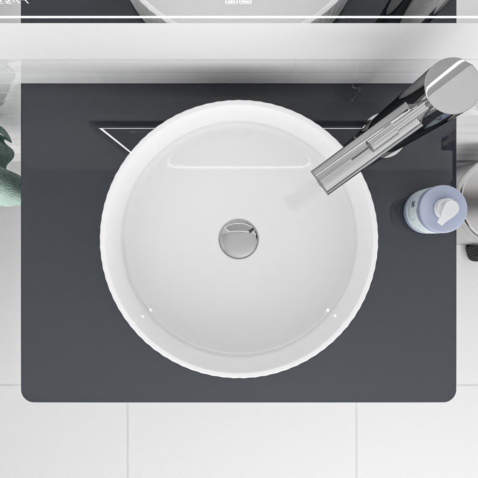360mm Fluted Round Countertop Sink Gloss White