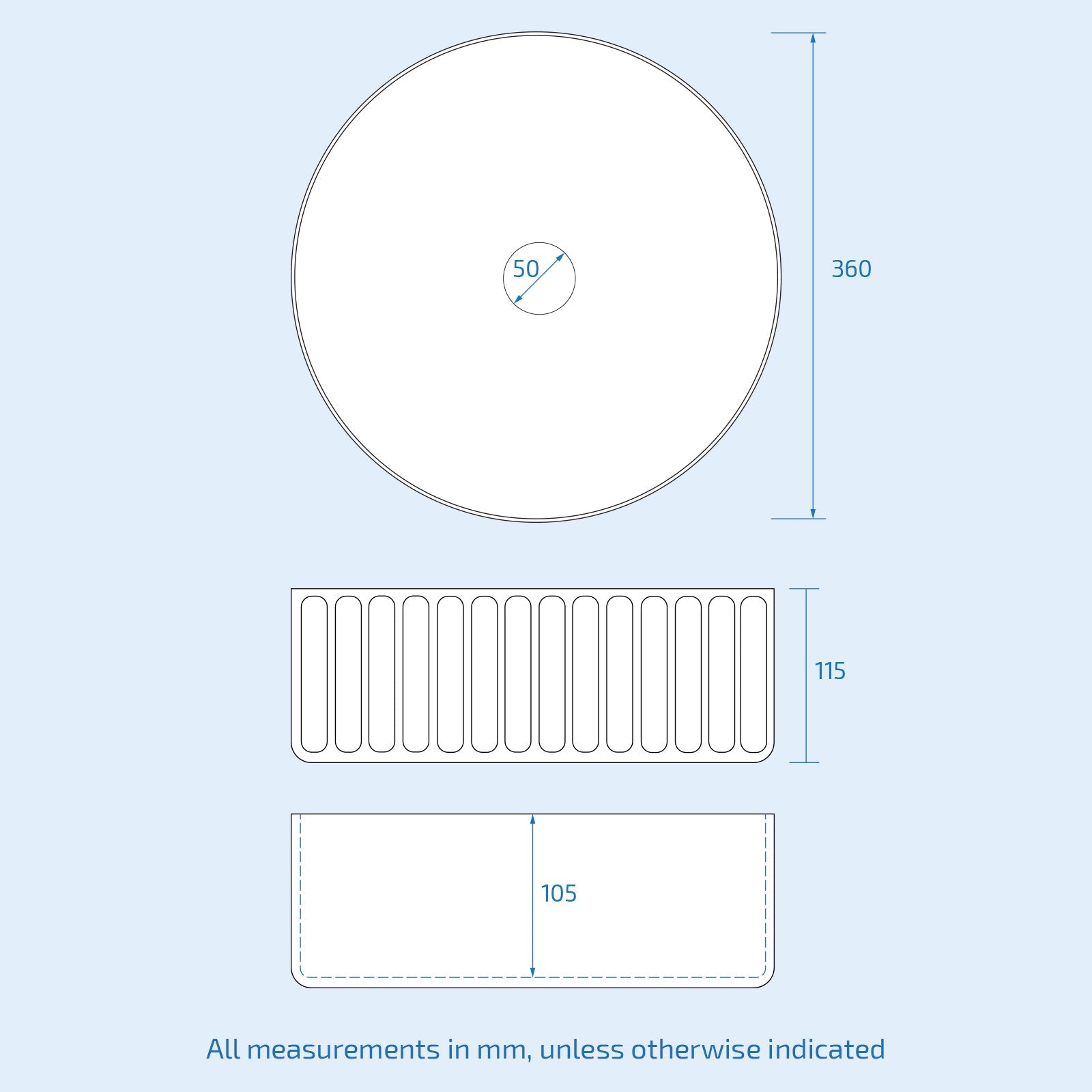 360mm Fluted Round Countertop Sink Gloss White
