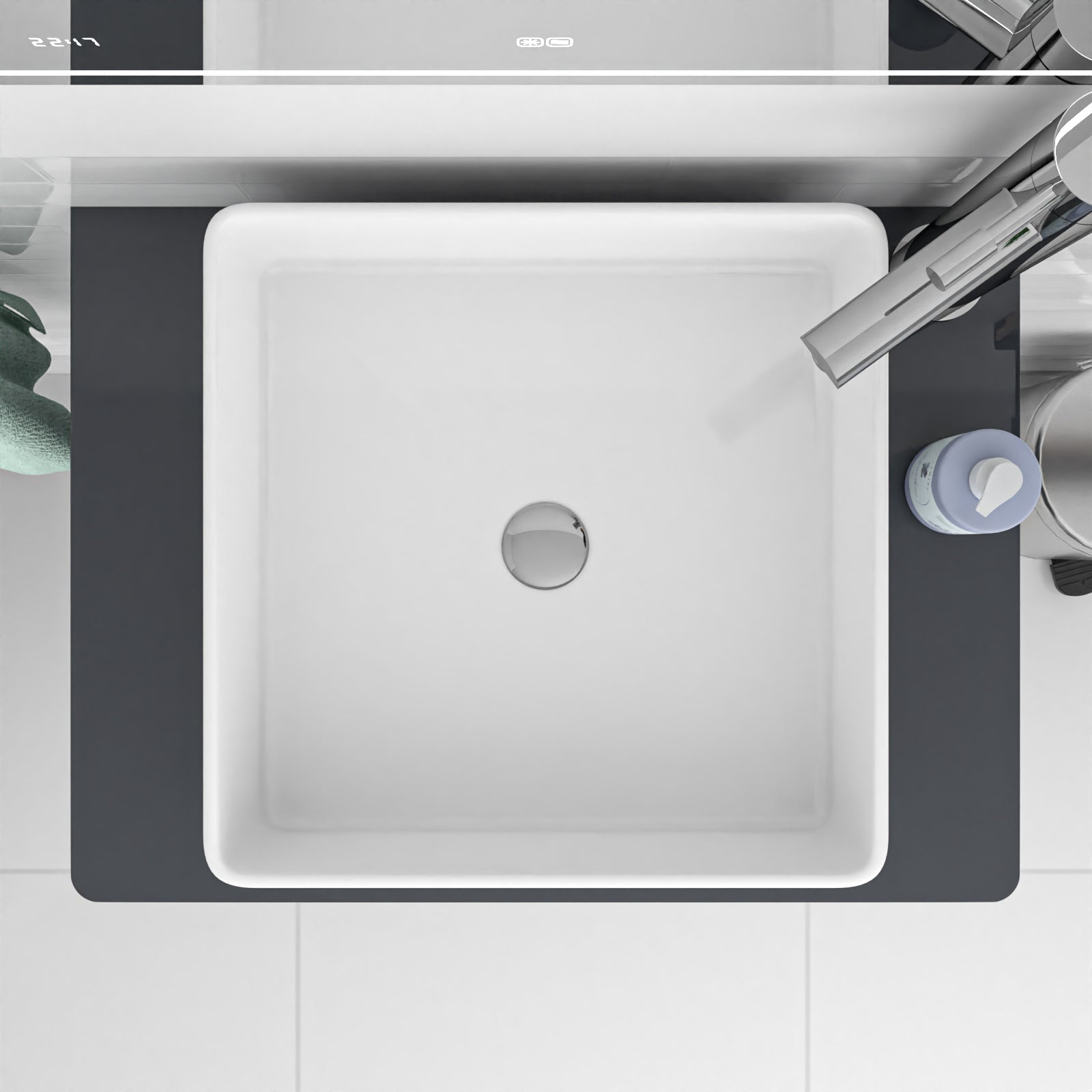 370mm Fluted Square Countertop Sink Gloss White