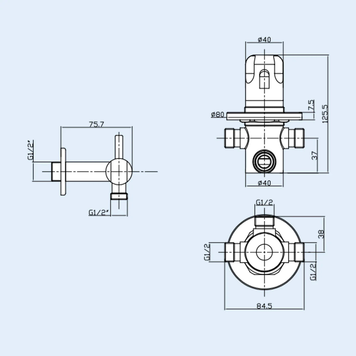 Concealed Thermostatic Hot/Cold Water Mixer Valve Brass