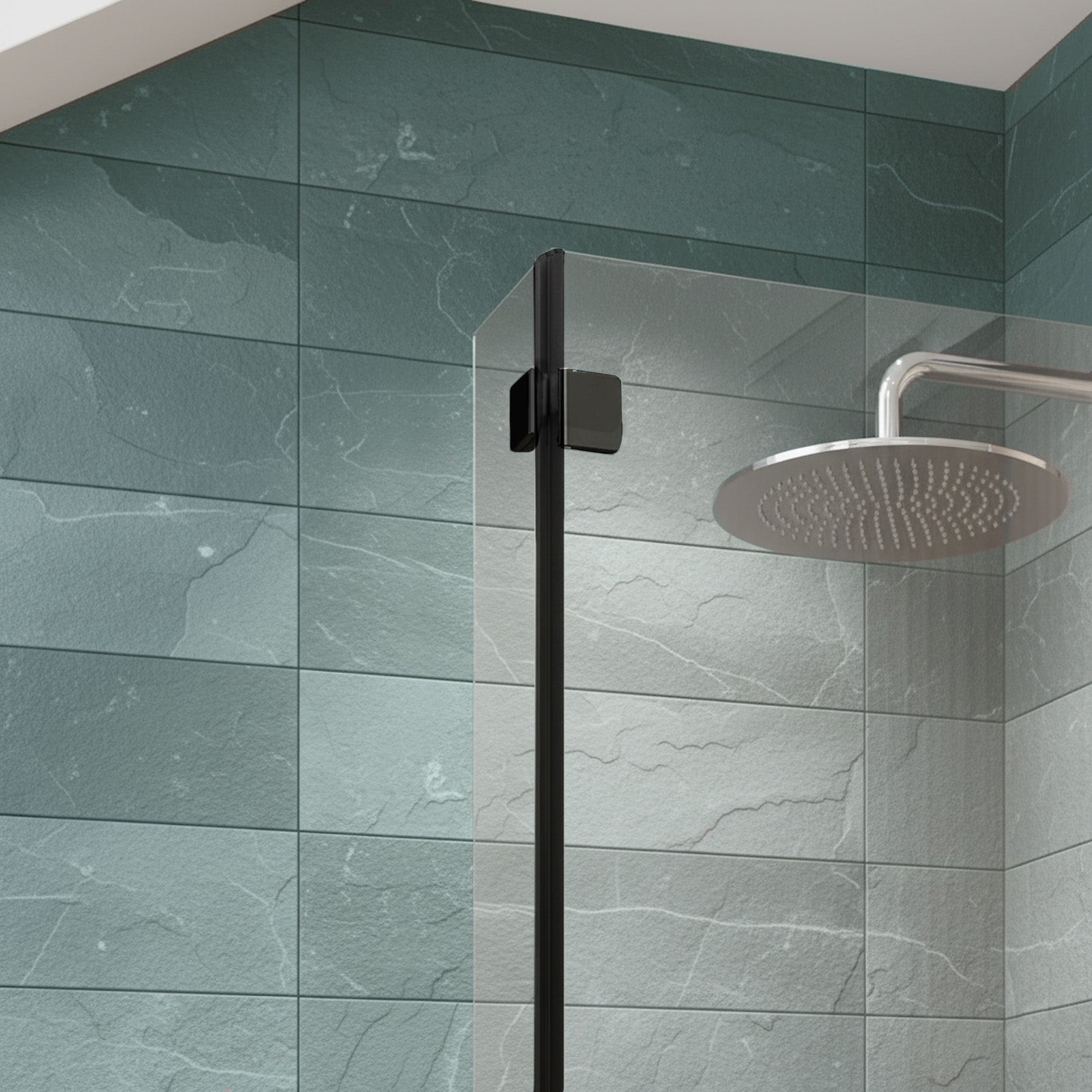 830mm Reversible 6mm Tempered Glass L-shape Bath Screen Matte Black