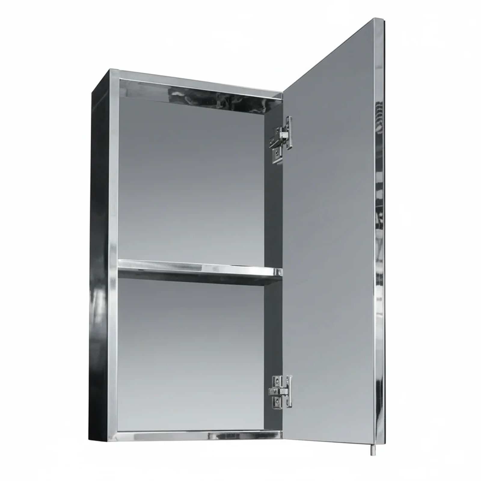 White Stainless Steel Single Door Bathroom Mirror Cabinet 300mm W x 550mm H x 140mm Wall Mounted