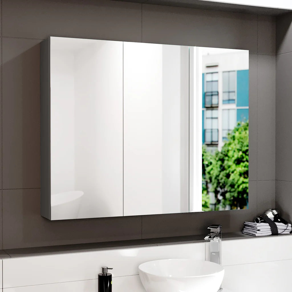 Dark Grey 900mm Bathroom Mirror Cabinet With Shelf Storage