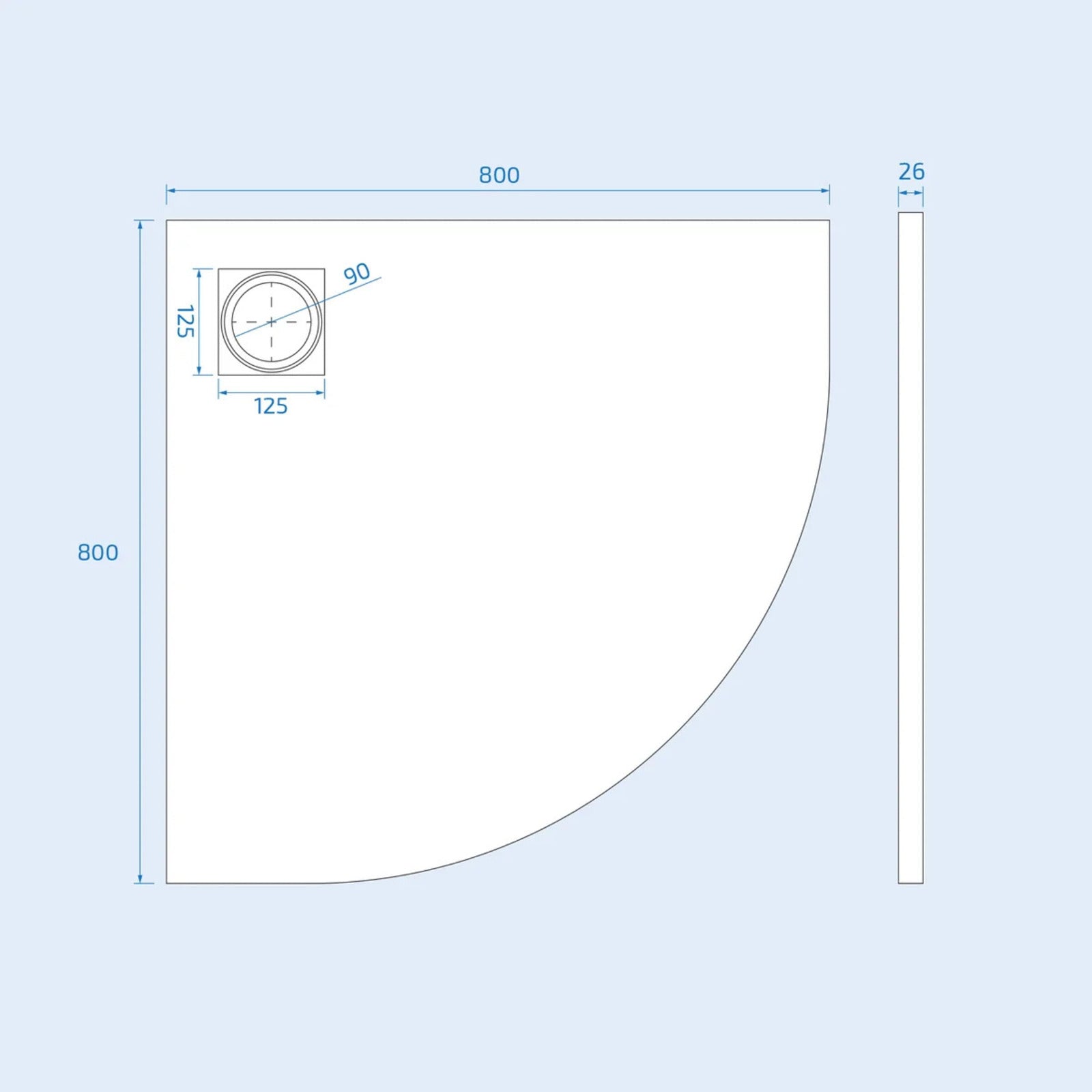 800x800m shower tray image # Options_800 × 800 mm