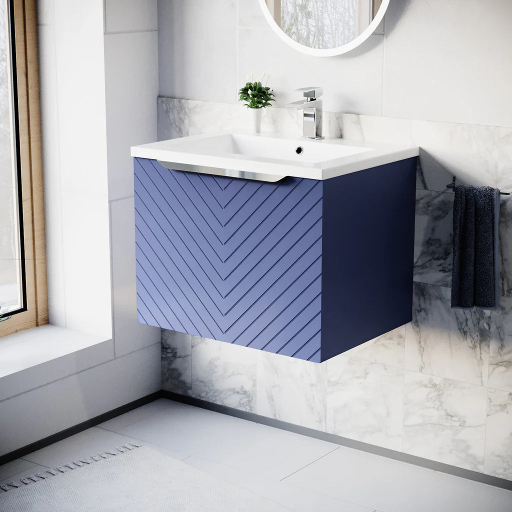 Roxy 600mm Wall Hung Blue Drawers Basin Vanity Chrome Handle