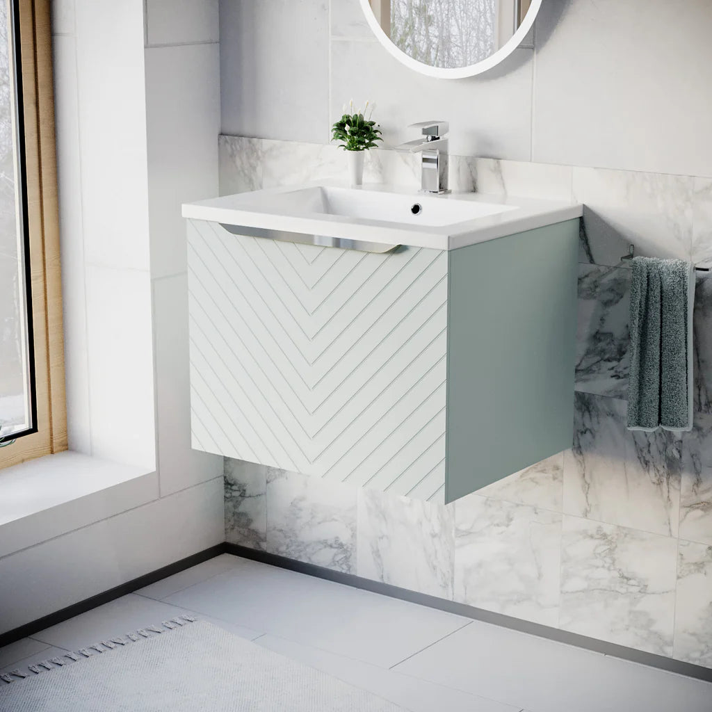 Roxy 600mm Wall Hung Green Drawers Basin Vanity Chrome Handle