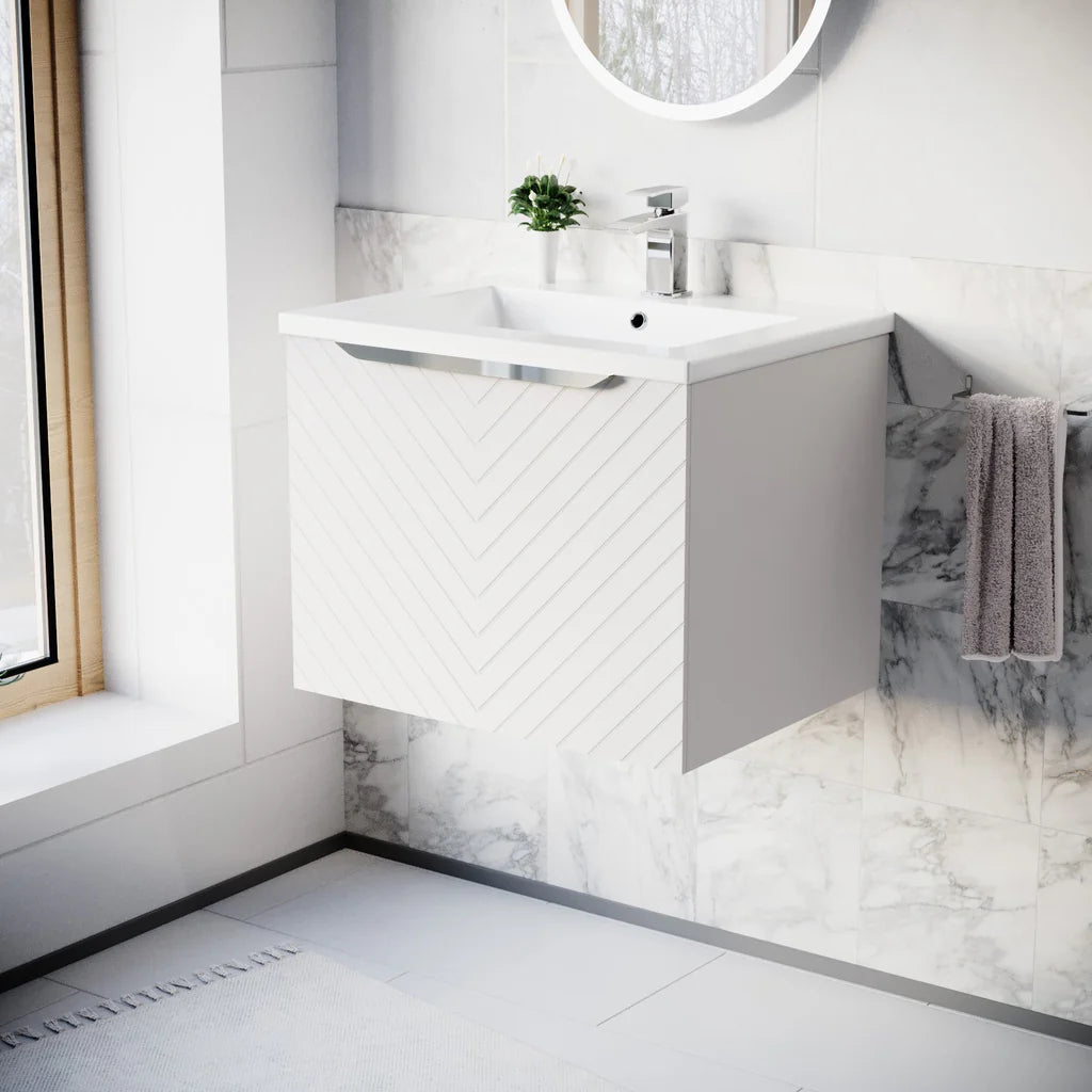 Roxy 600mm Wall Hung Pink Drawers Basin Vanity Chrome Handle