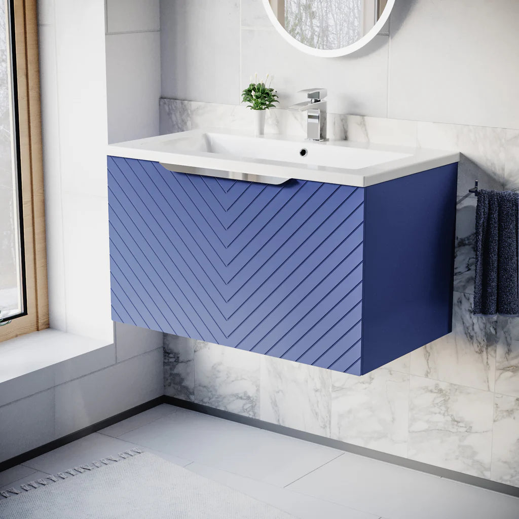 Roxy 800mm Wall Hung Blue Drawers Basin Vanity Chrome Handle