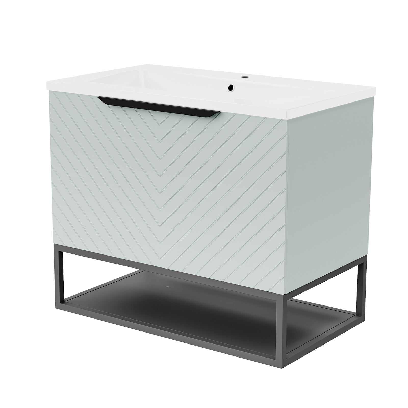 Roxy 800mm Wall Hung Green Drawers Basin Vanity Black Frame & Handle