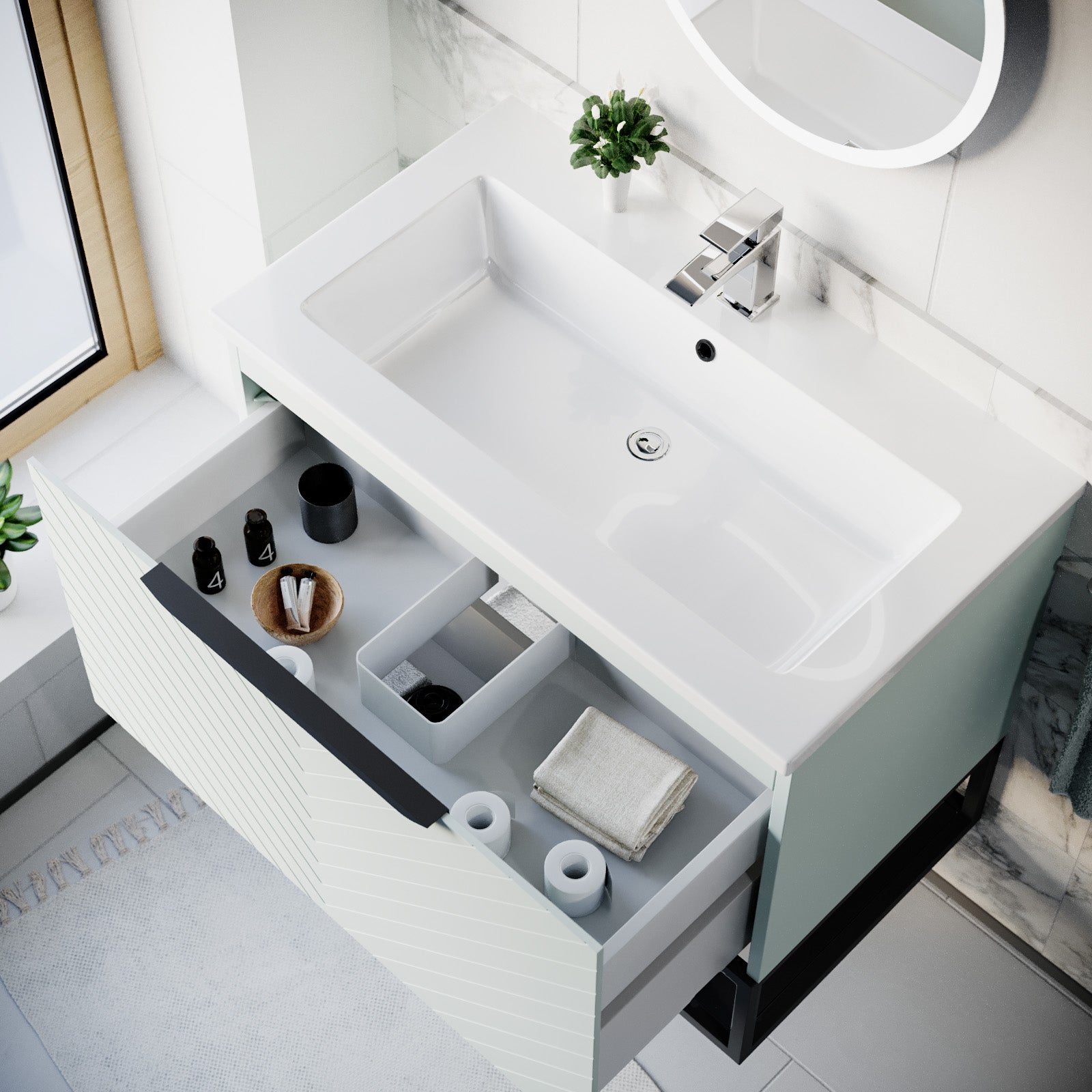 Roxy Green 800mm Basin Vanity With Black Frame & Close Coupled Toilet