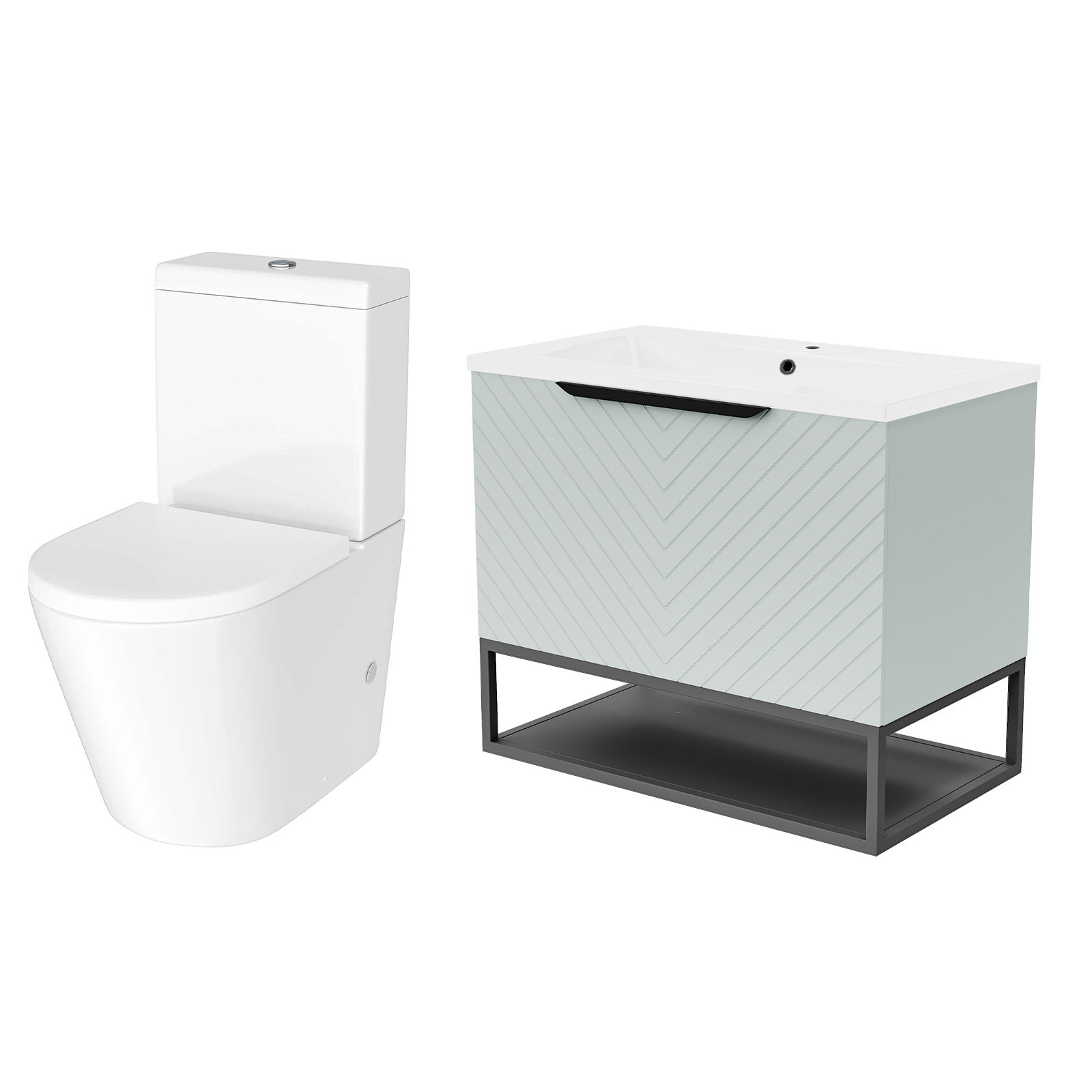 Roxy Green 800mm Basin Vanity With Black Frame & Close Coupled Toilet