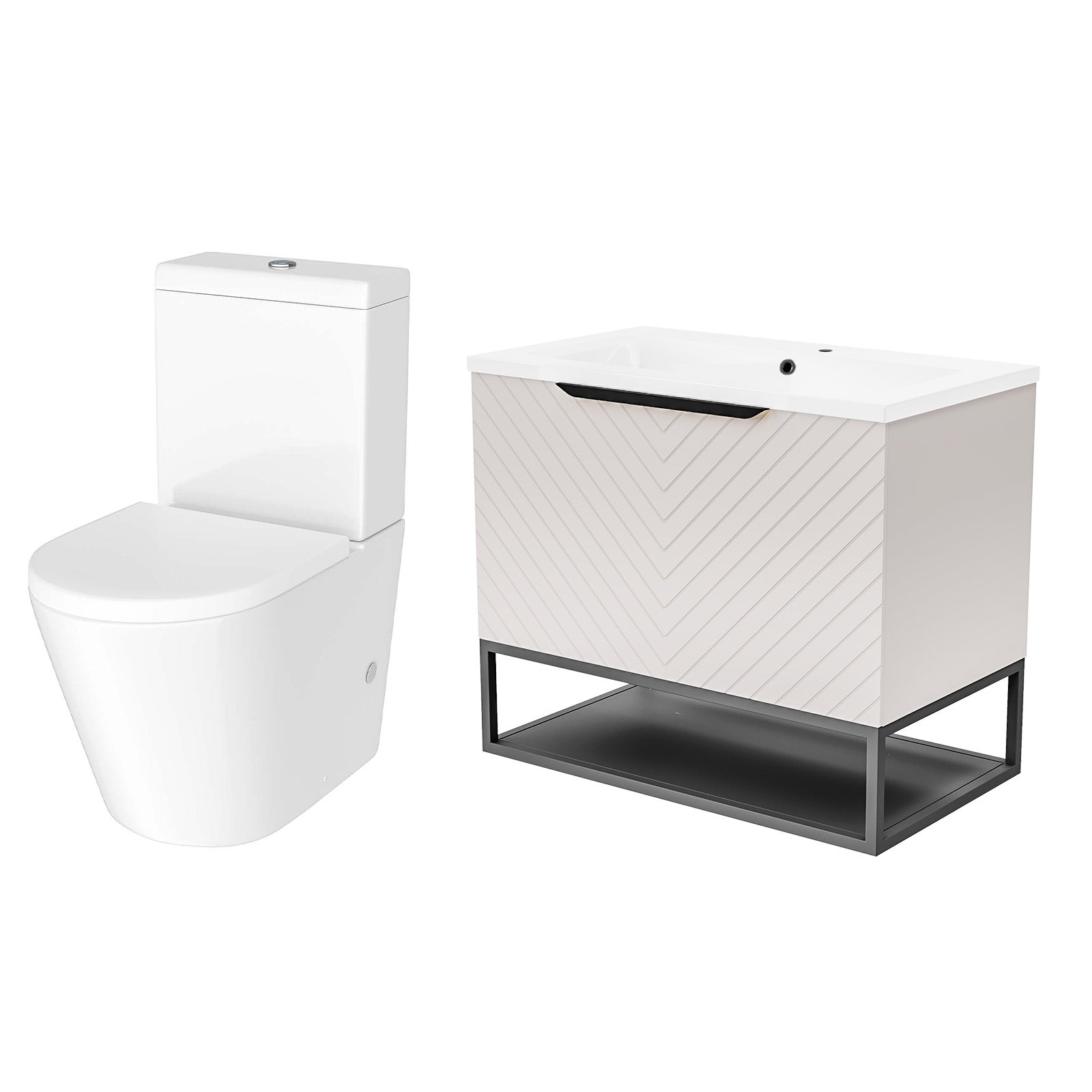 Roxy Pink 800mm Basin Vanity With Black Frame & Close Coupled Toilet