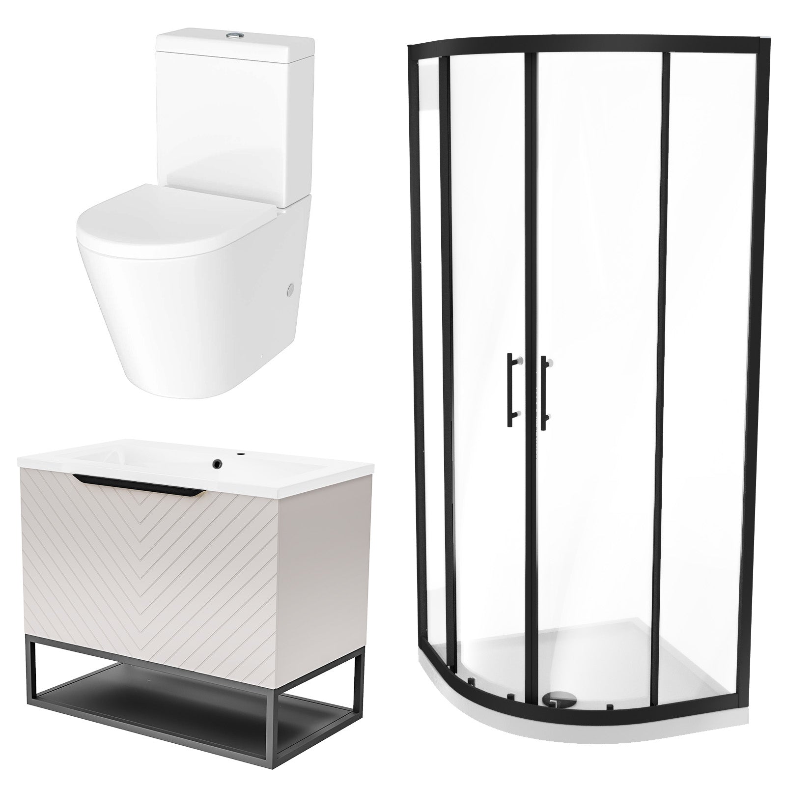 Roxy 800mm Basin Vanity With Black Quadrant Shower Enclosure & Toilet