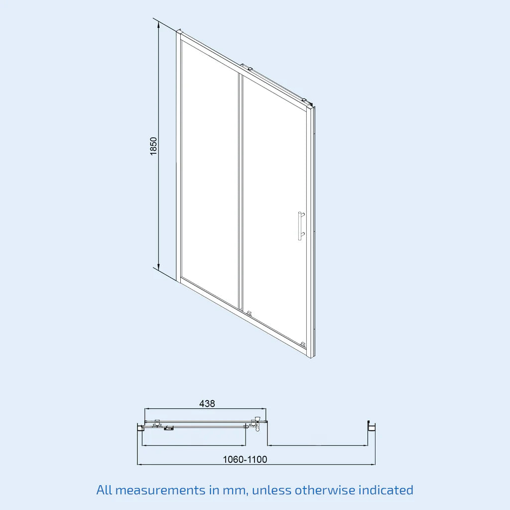 Chrome 1100mm Tempered Glass Slider Shower Door 1000mm Side Panel