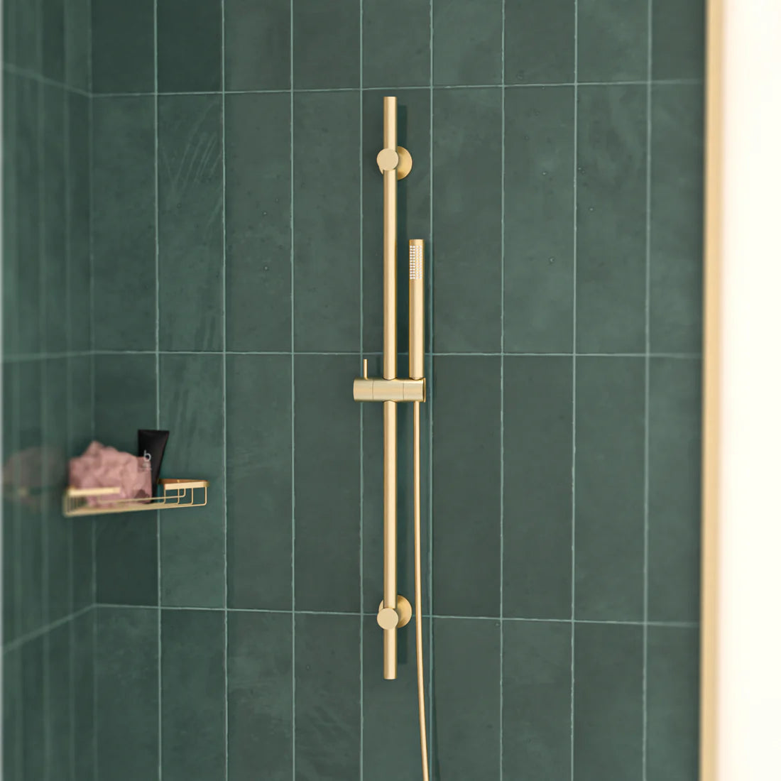 Brushed Brass Round Wall Mounted Slider Rail Shower Kit With Handset