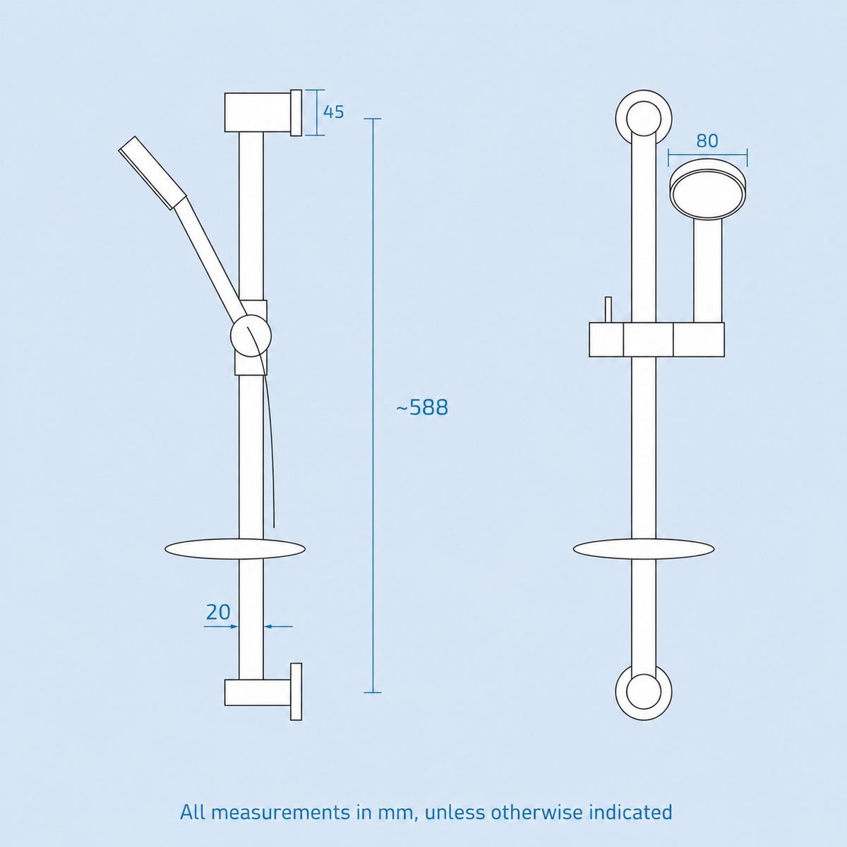 Modern Chrome Round Exposed Shower Slider Rail Kit with Handset & Soap Tray