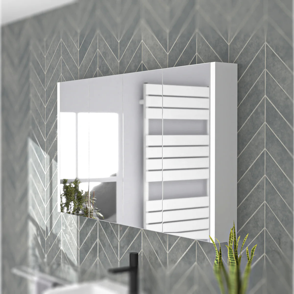 Modern 1180 W x 650mm H White 4-Door Mirrored Wall Hung Cabinet