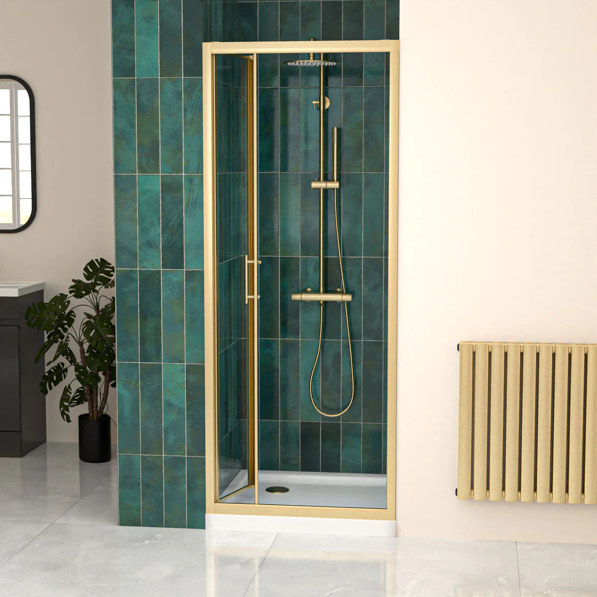Brushed Brass 700mm Bi-fold Shower Door 700mm Side Panel Tempered Glass