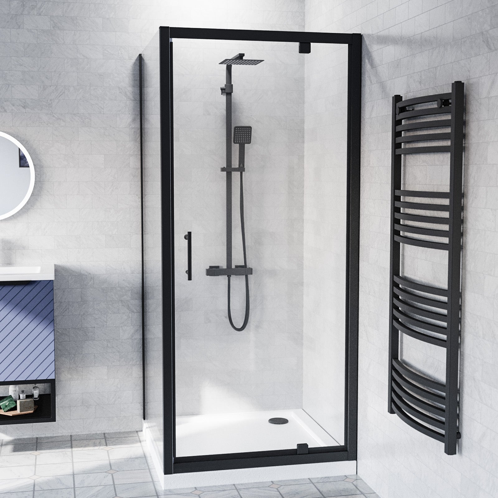 Jupiter Black 700 x 700mm Pivot Door Shower Enclosure & Side Panel