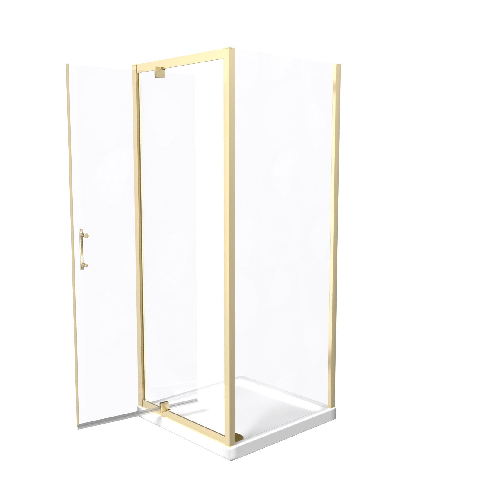 Brushed Brass 800 x 800mm Pivot Door Shower Enclosure Panel & Tray Set