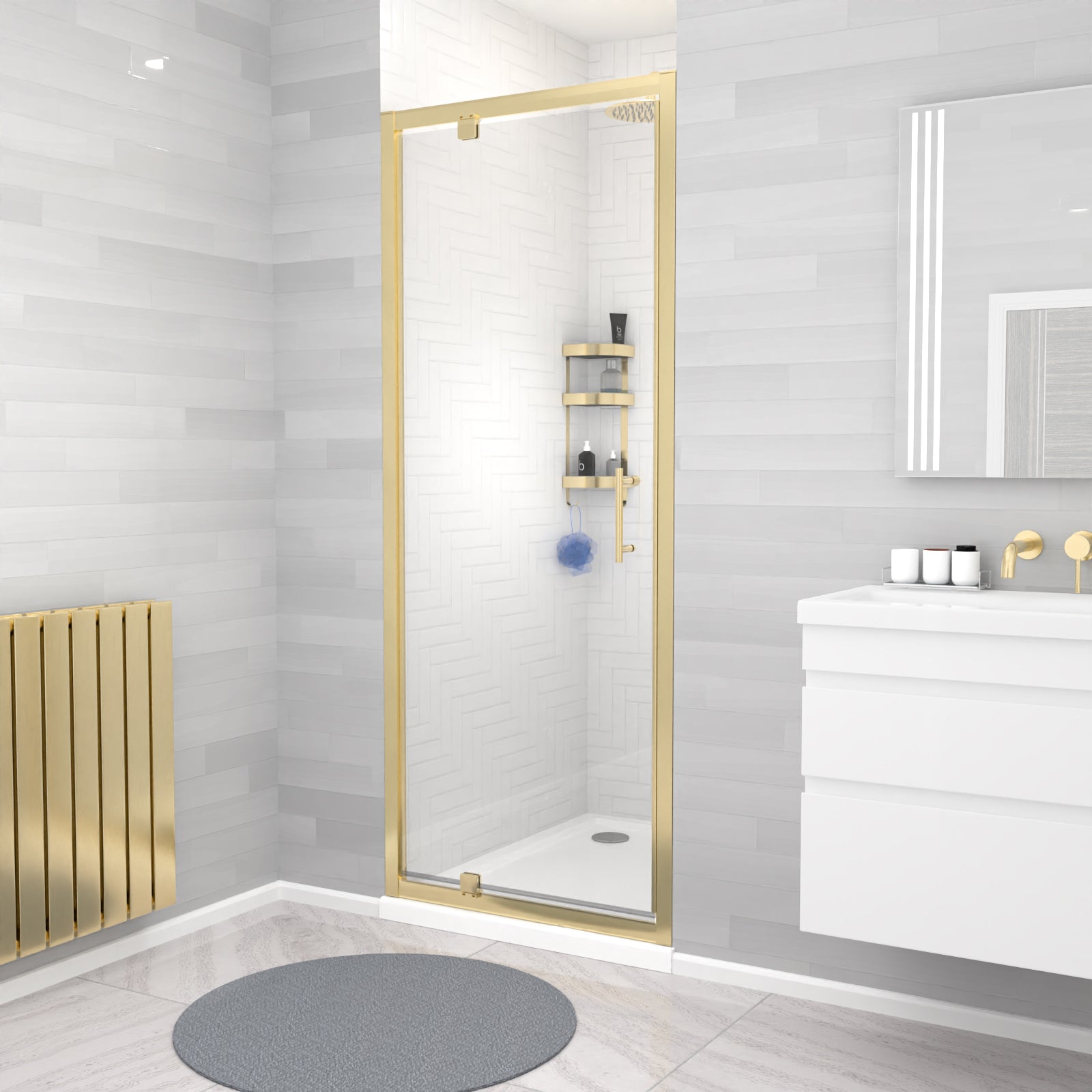Jupiter 800 x 1850mm Brushed Brass Framed Shower Enclosure Pivot Door