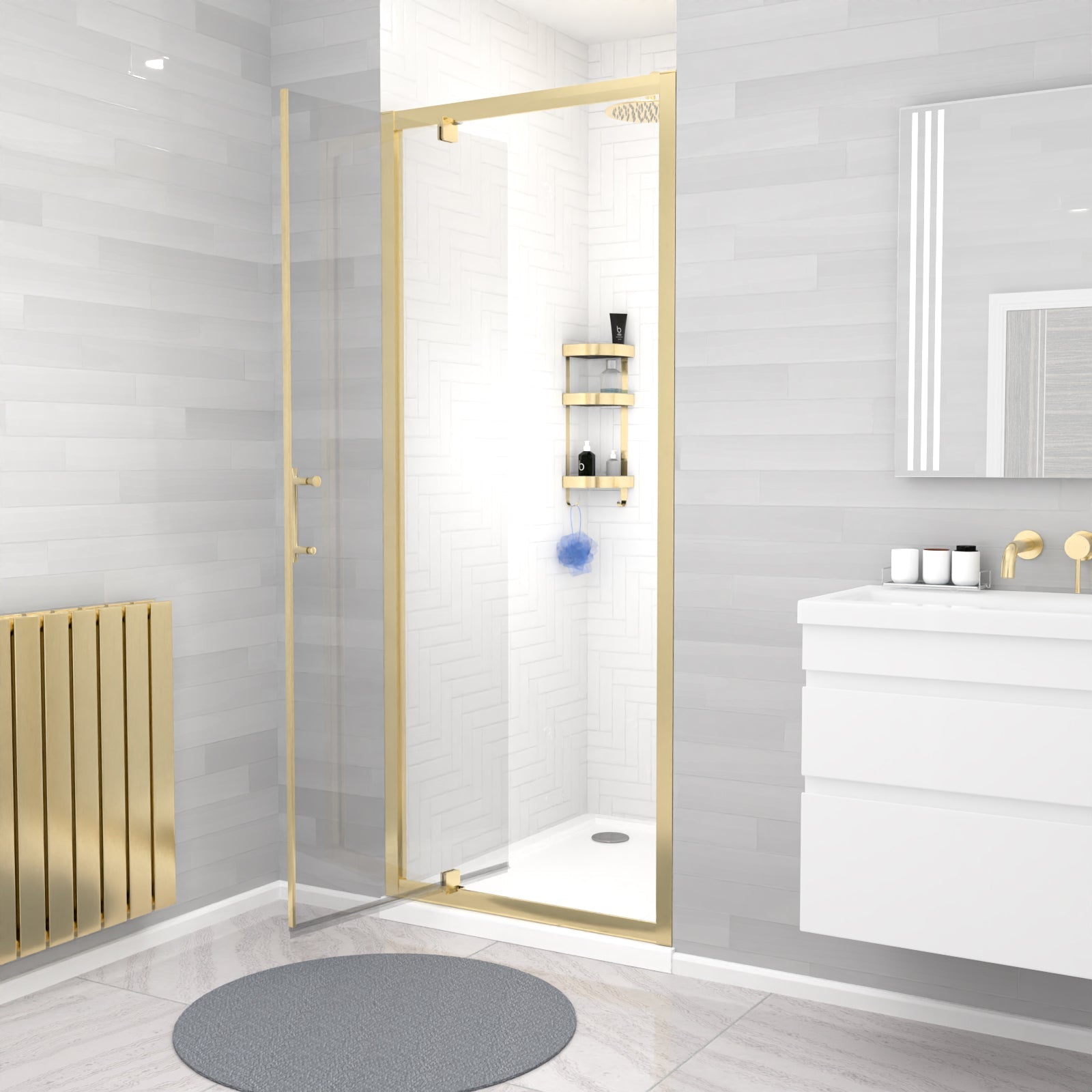 Jupiter 800 x 1850mm Brushed Brass Framed Shower Enclosure Pivot Door