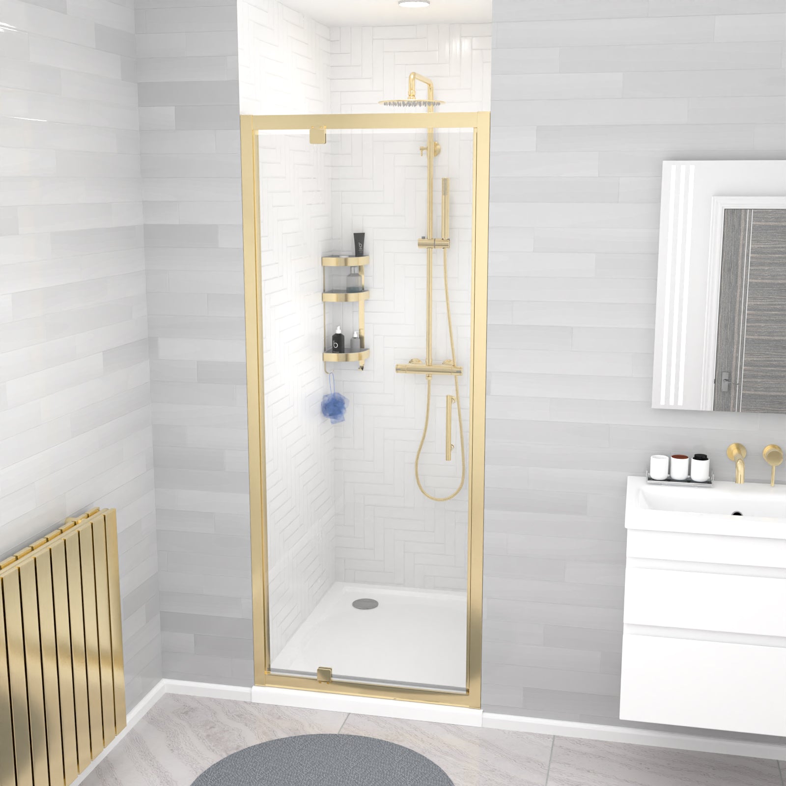 Jupiter 800 x 1850mm Brushed Brass Framed Shower Enclosure Pivot Door
