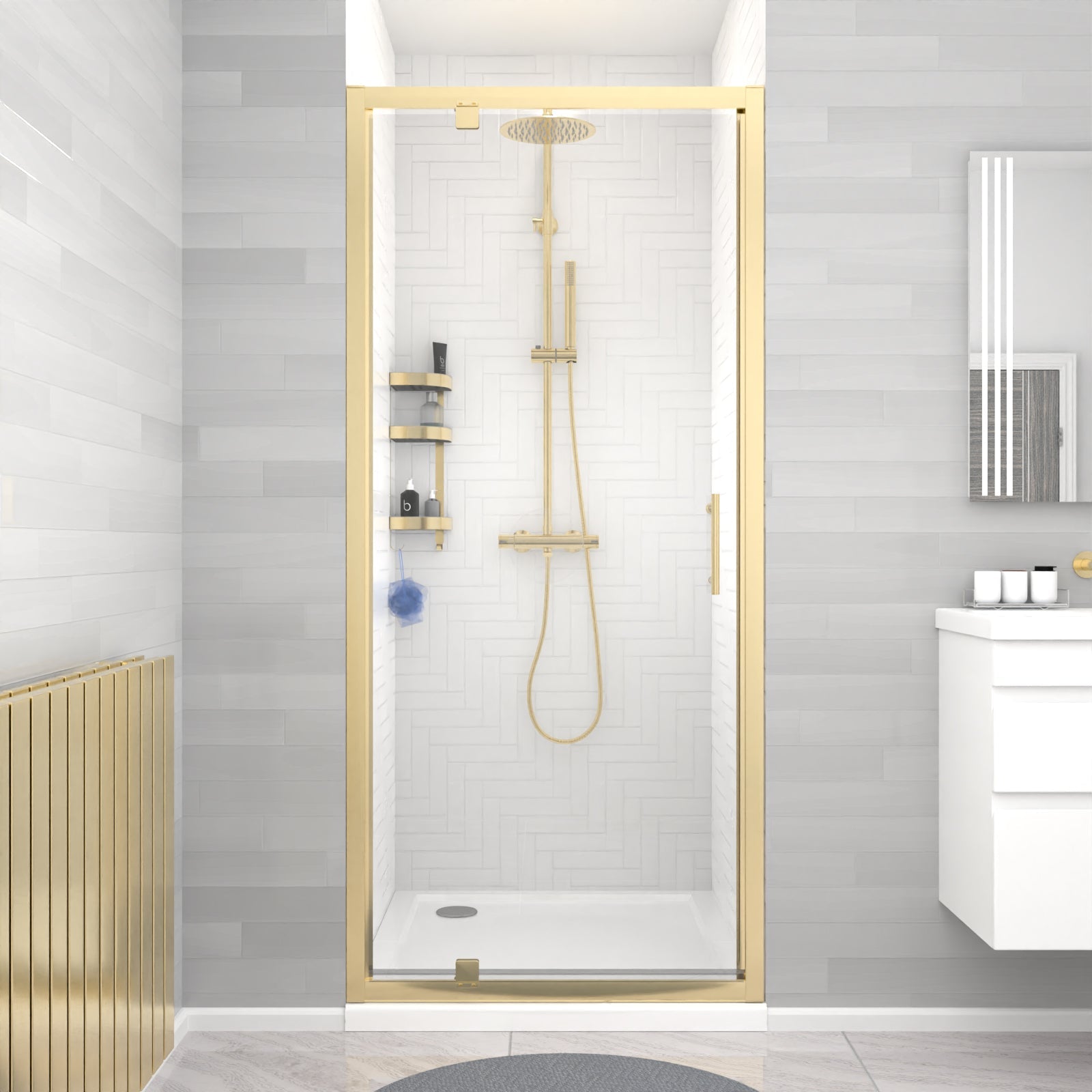 Jupiter 1850 x 900mm Brushed Brass Framed Shower Enclosure Pivot Door