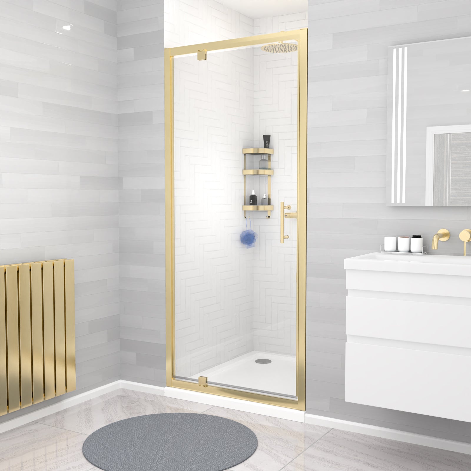 Jupiter 1850 x 900mm Brushed Brass Framed Shower Enclosure Pivot Door