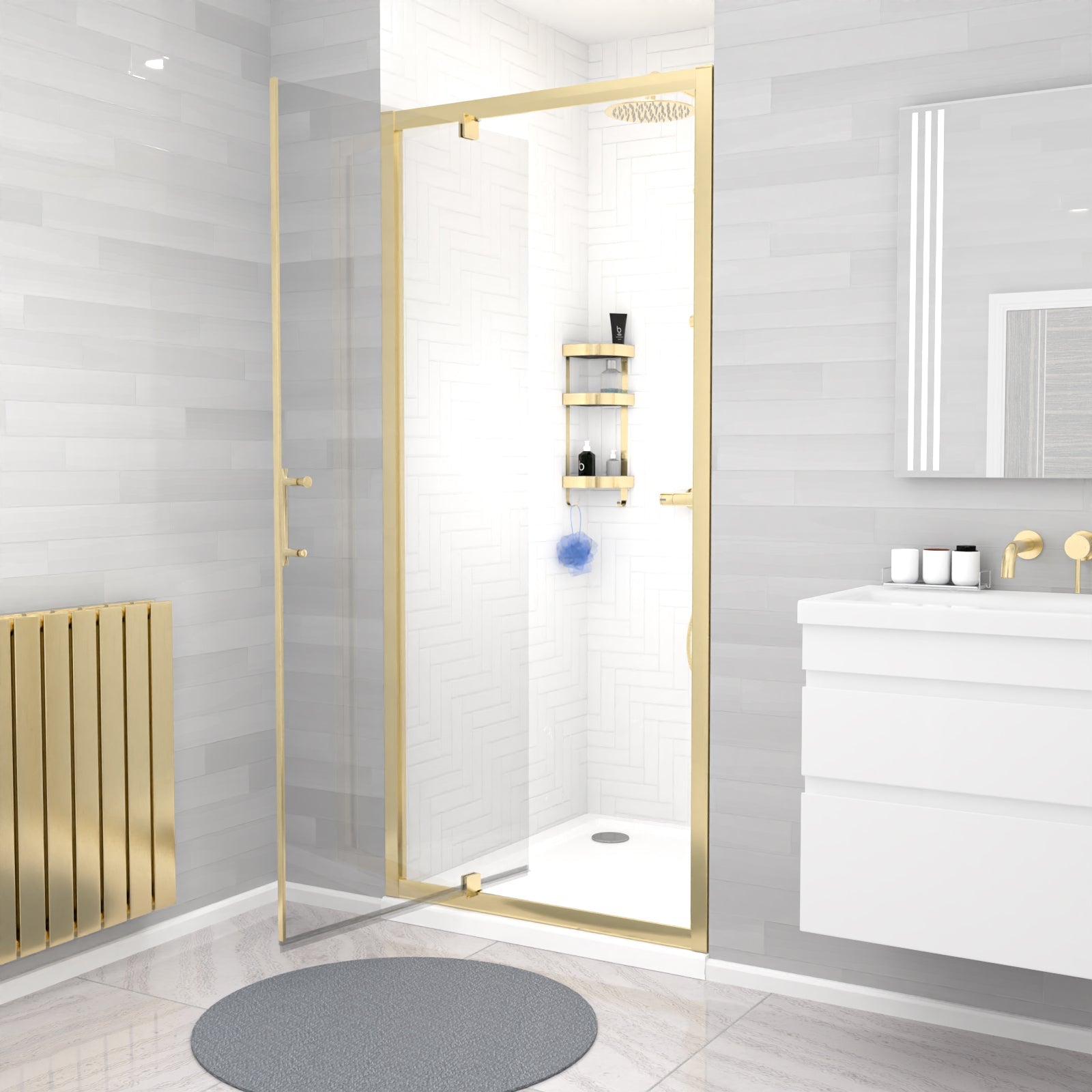Jupiter 1850 x 900mm Brushed Brass Framed Shower Enclosure Pivot Door