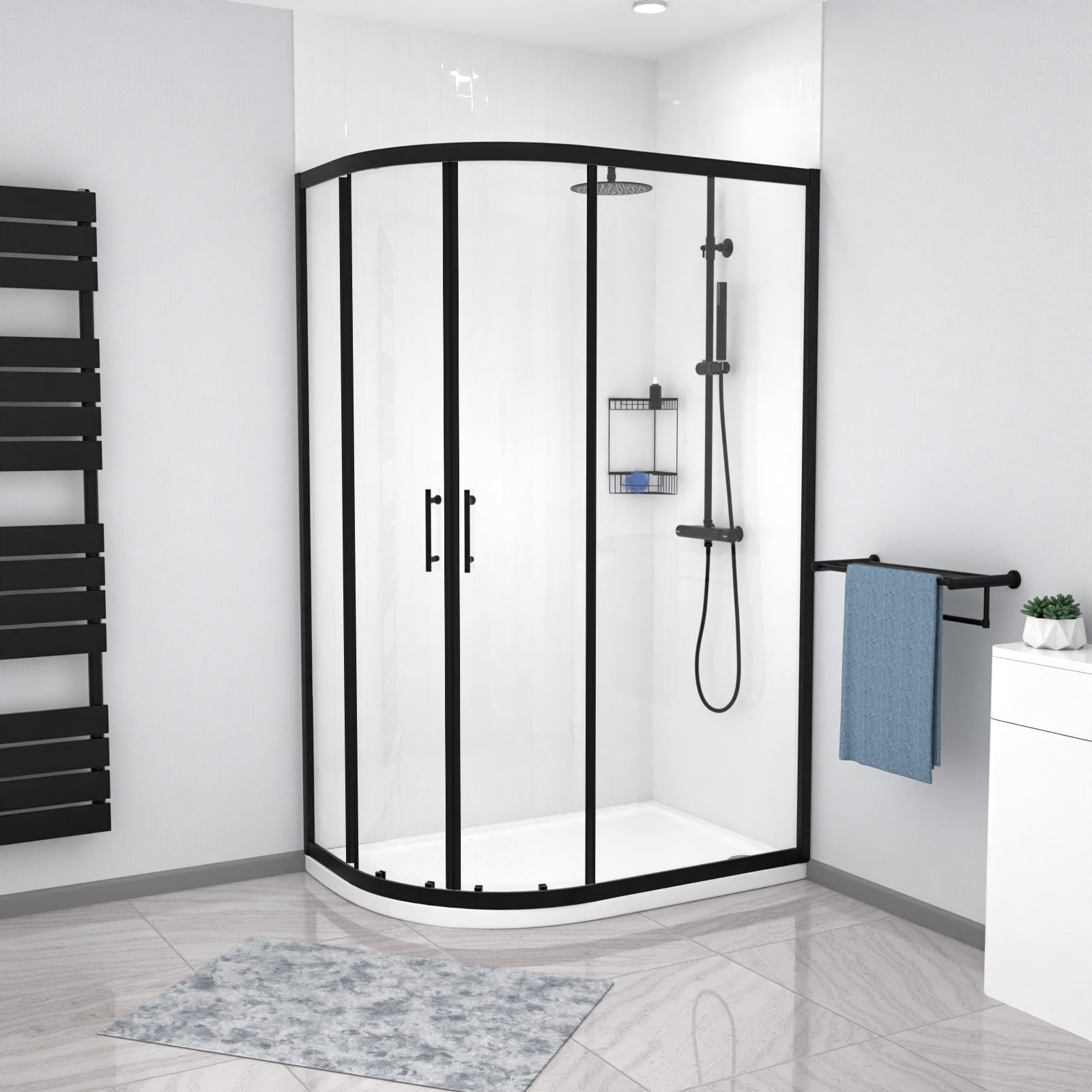 Saturn 1200 x 800mm Black Framed Offset Quadrant Corner Shower Enclosure