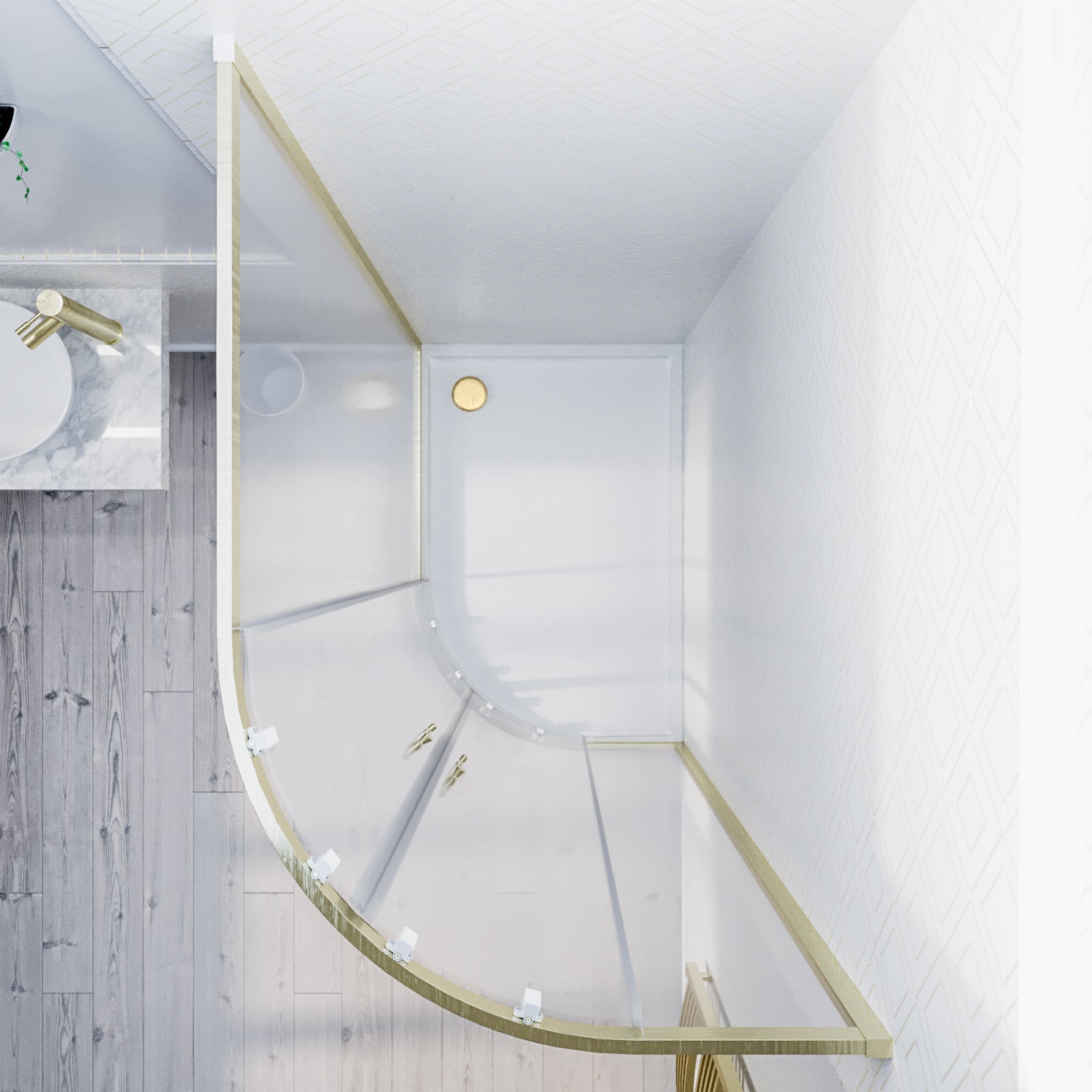 1200 x 800mm Offset Quadrant Shower Enclosure Brushed Brass & Tray