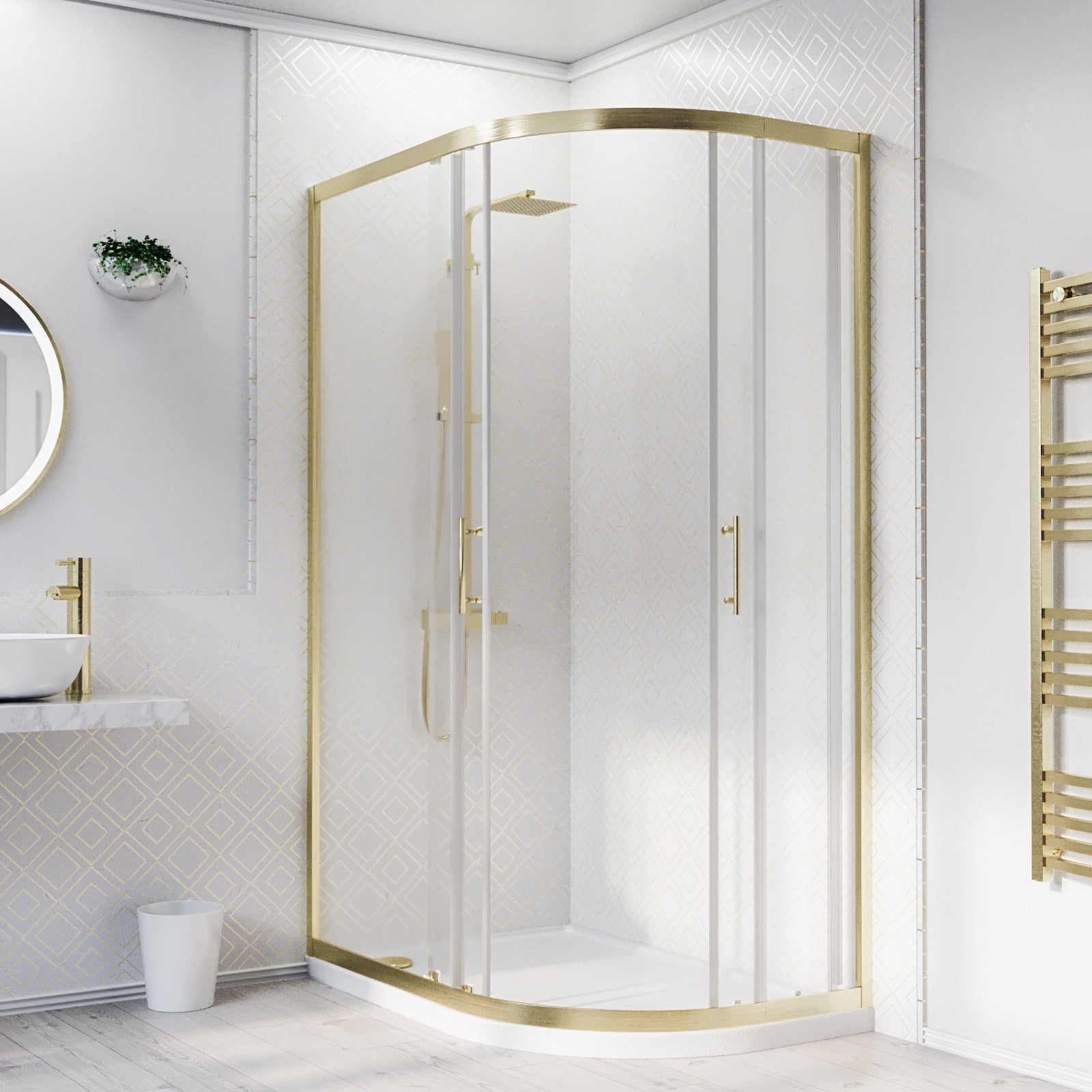 1200 x 800mm Offset Quadrant Shower Enclosure Brushed Brass & Tray
