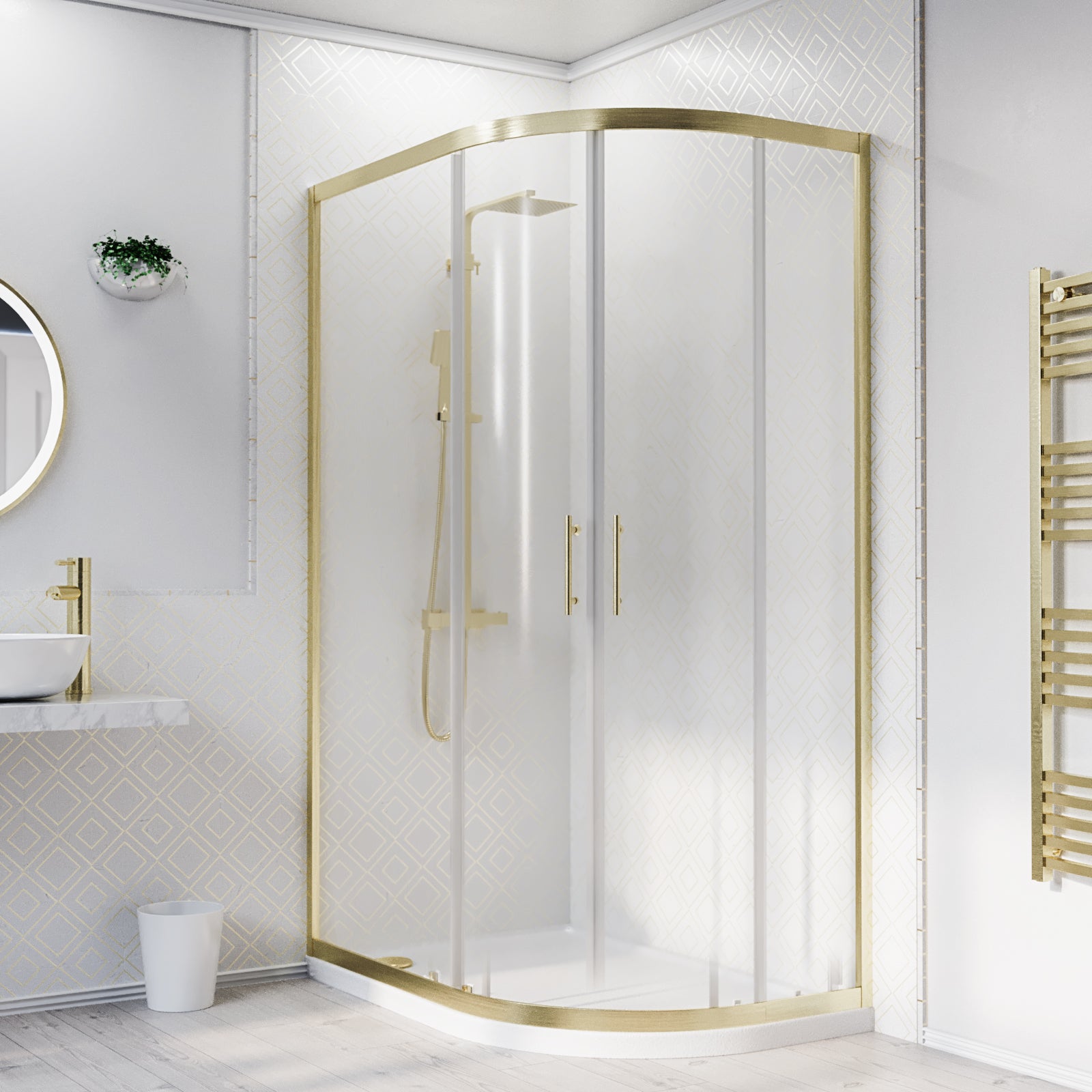 1200 x 800mm Offset Quadrant Shower Enclosure Brushed Brass & Tray