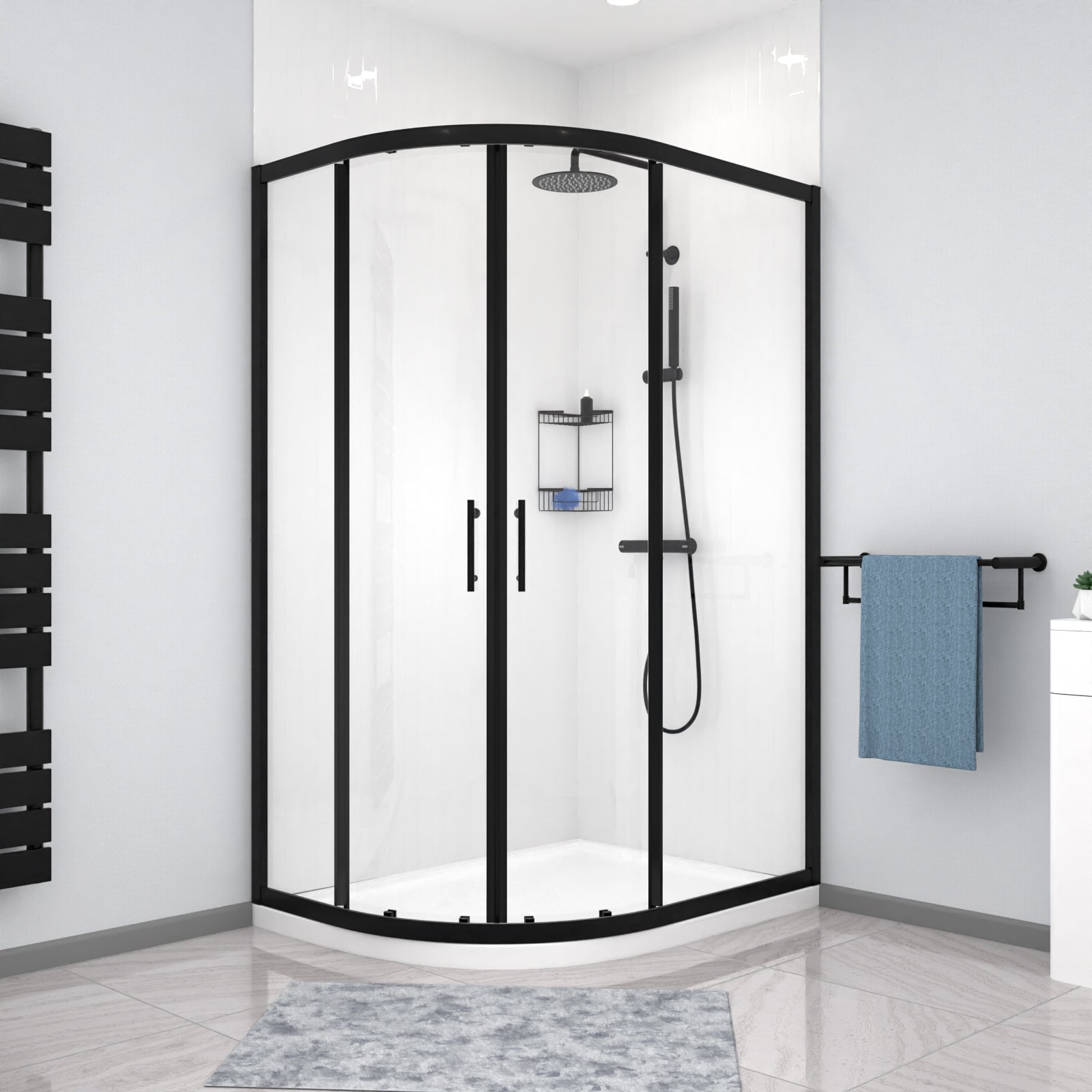 Saturn 1200 x 900mm Black Framed Offset Quadrant Corner Shower Enclosure