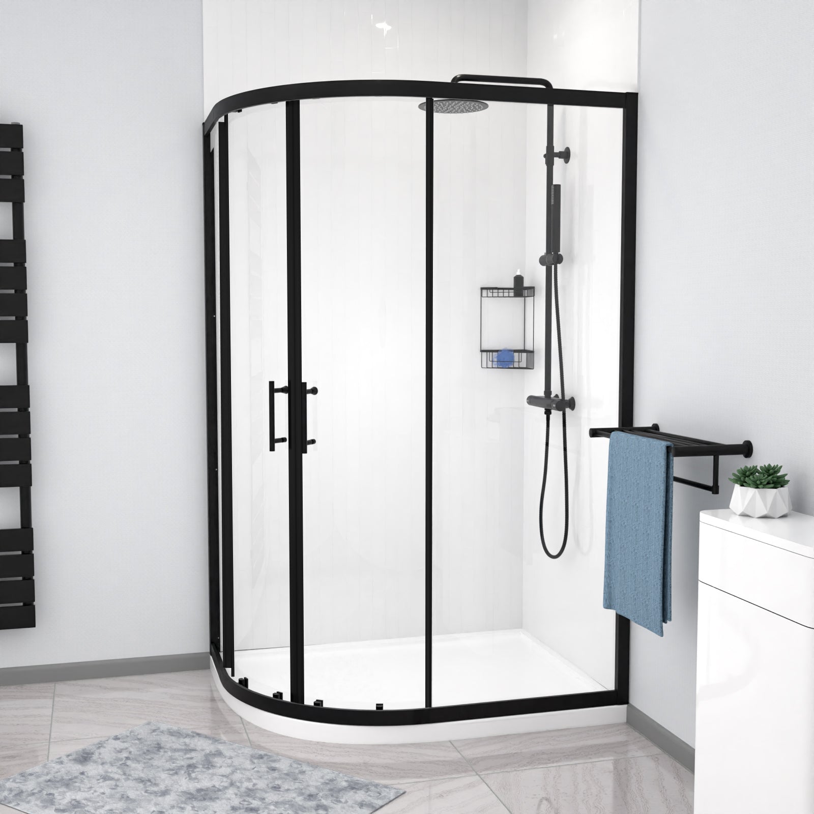 Saturn 1200 x 900mm Black Framed Offset Quadrant Corner Shower Enclosure