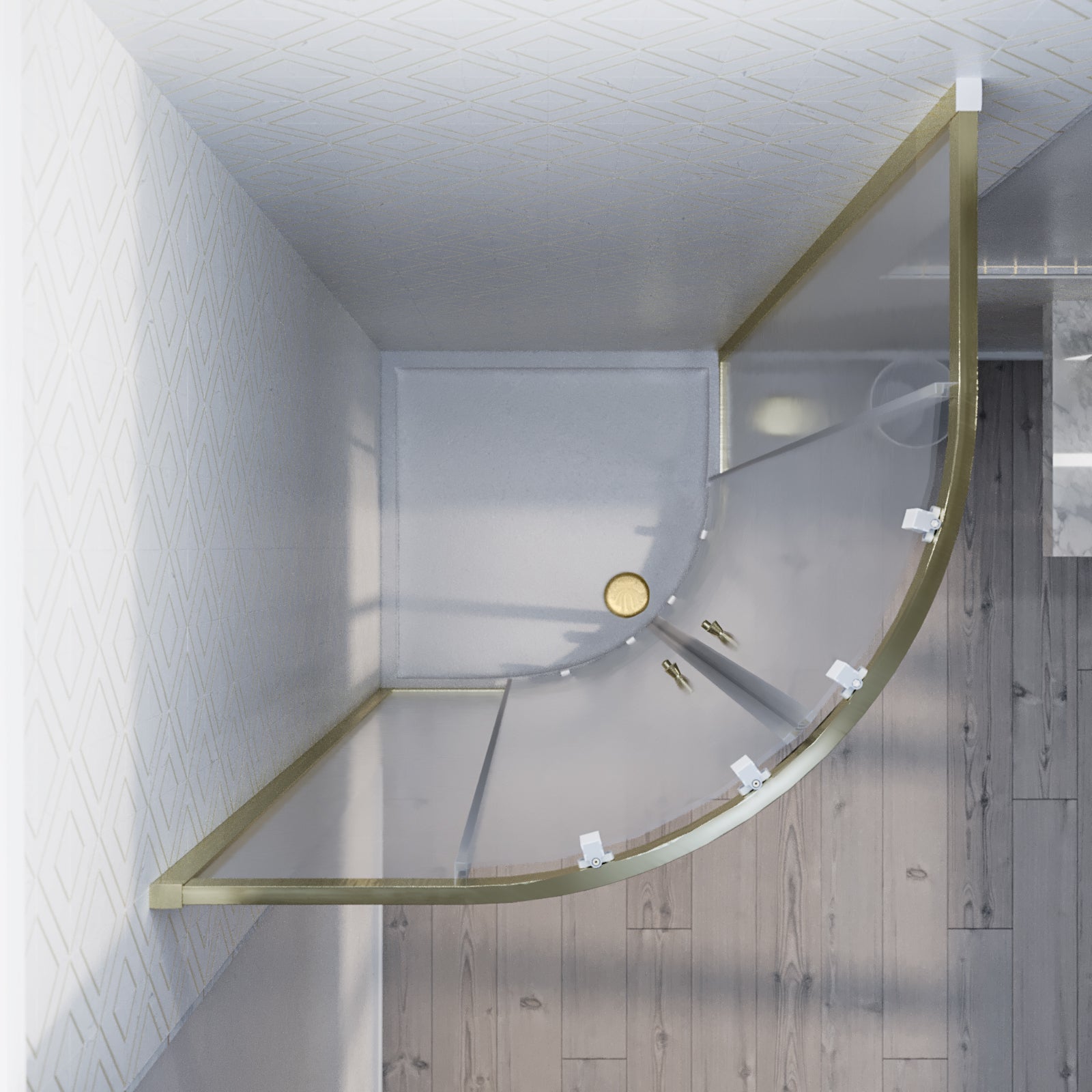 Quadrant 800 x 800mm Shower Enclosure Brushed Brass with Shower Tray