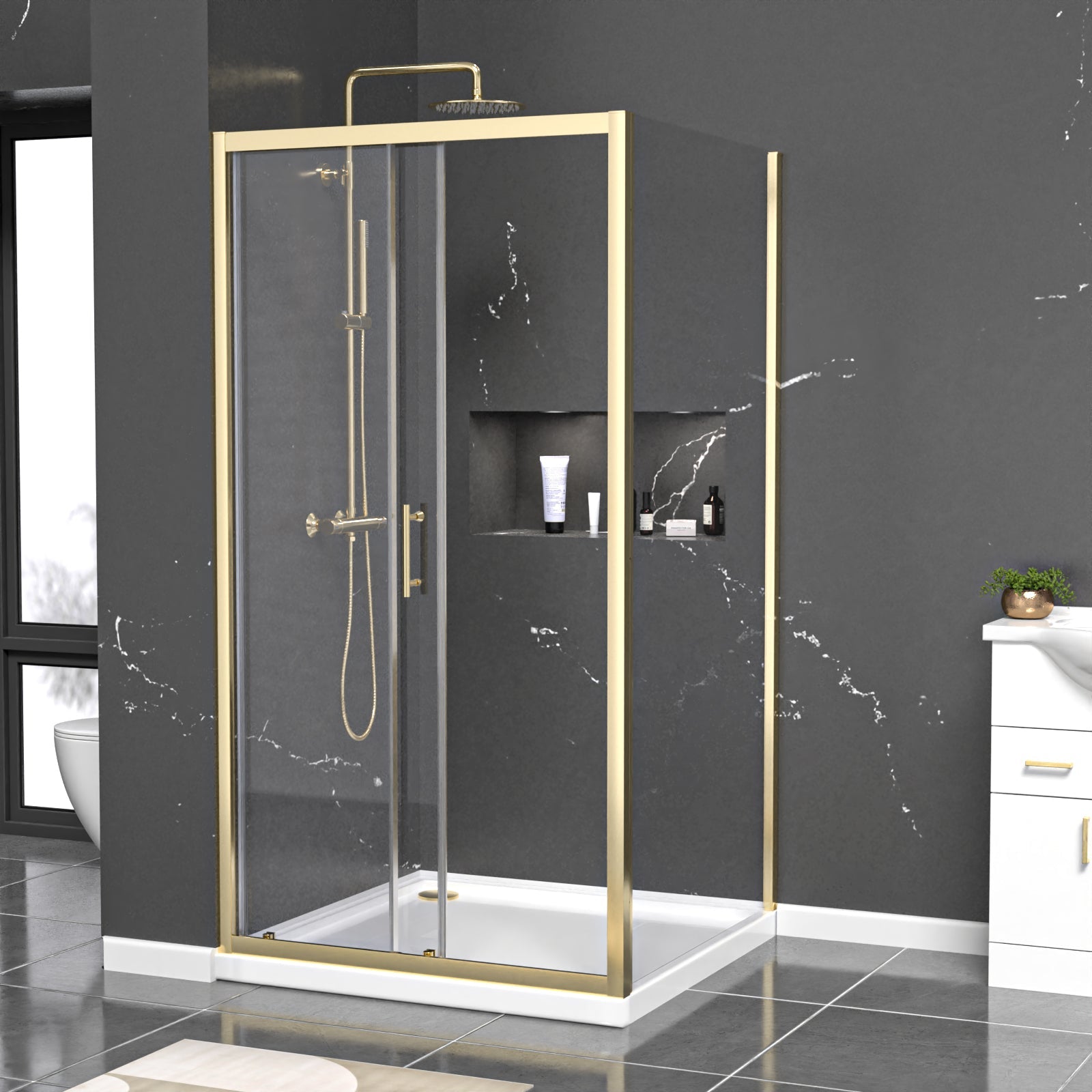Manga 1000 x 1000mm Shower Enclosure Sliding Door & Side Panel Brushed Brass