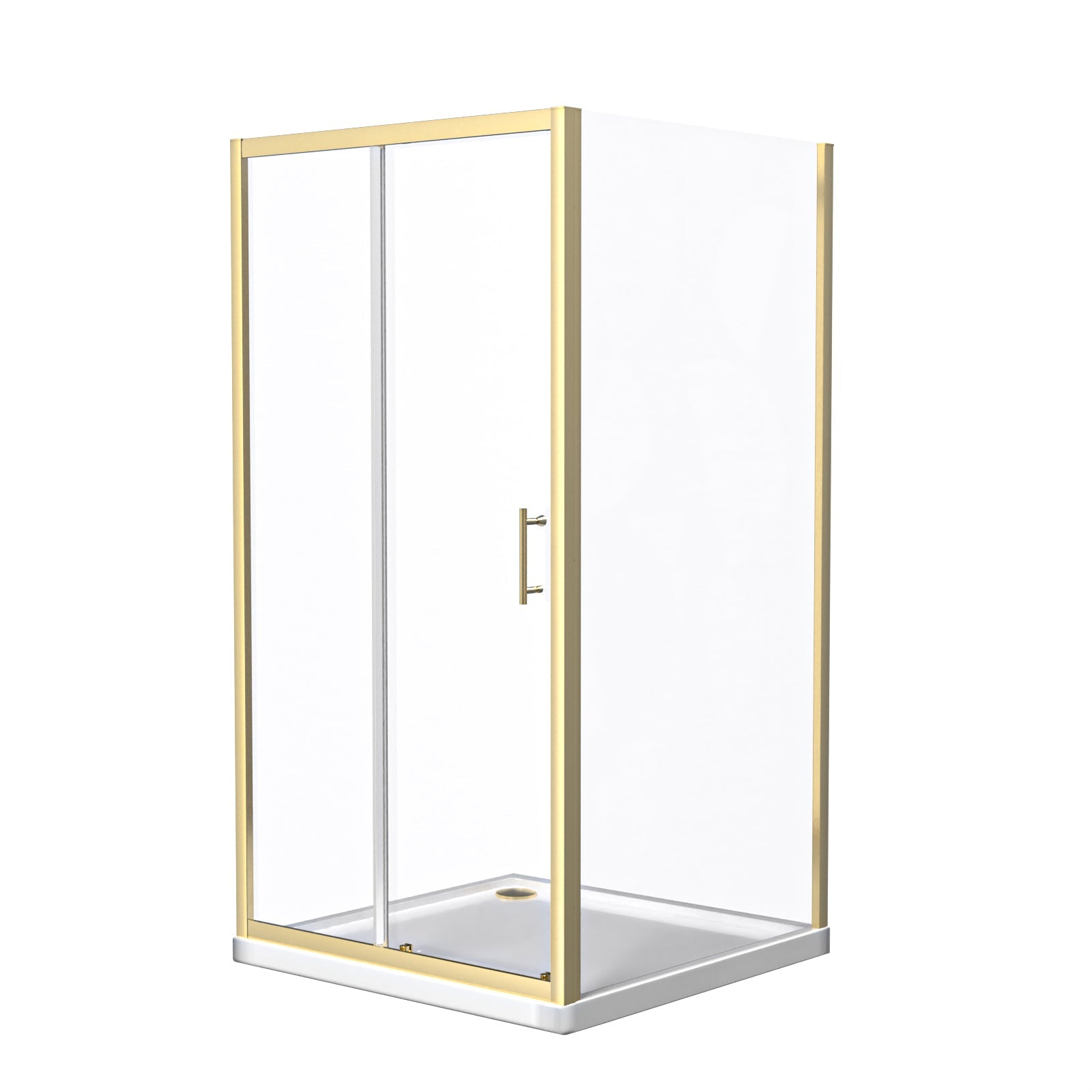 Manga 1000 x 1000mm Shower Enclosure Sliding Door, Panel & Tray Brushed Brass