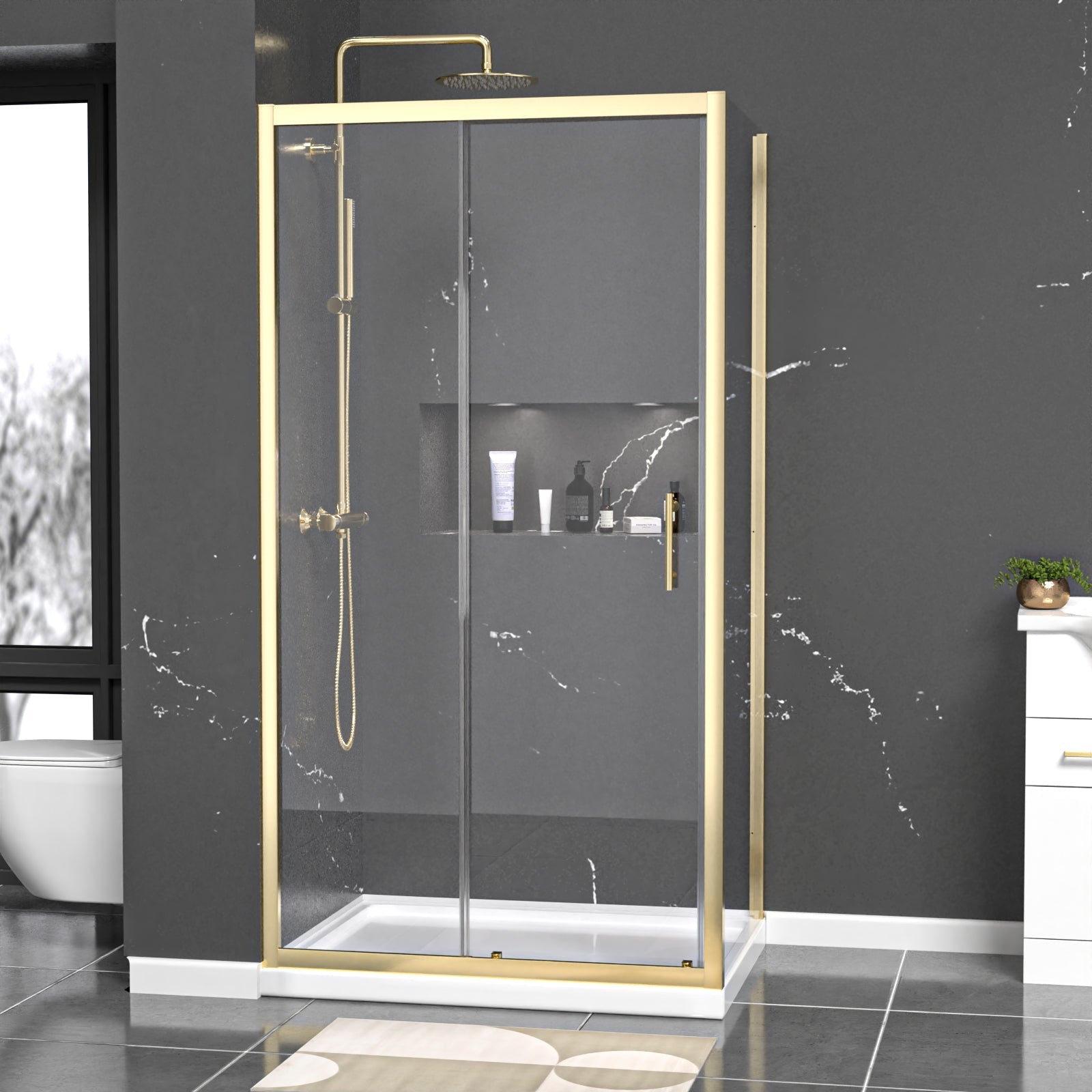 Manga 1000 x 700mm Shower Enclosure Sliding Door & Side Panel Brushed Brass