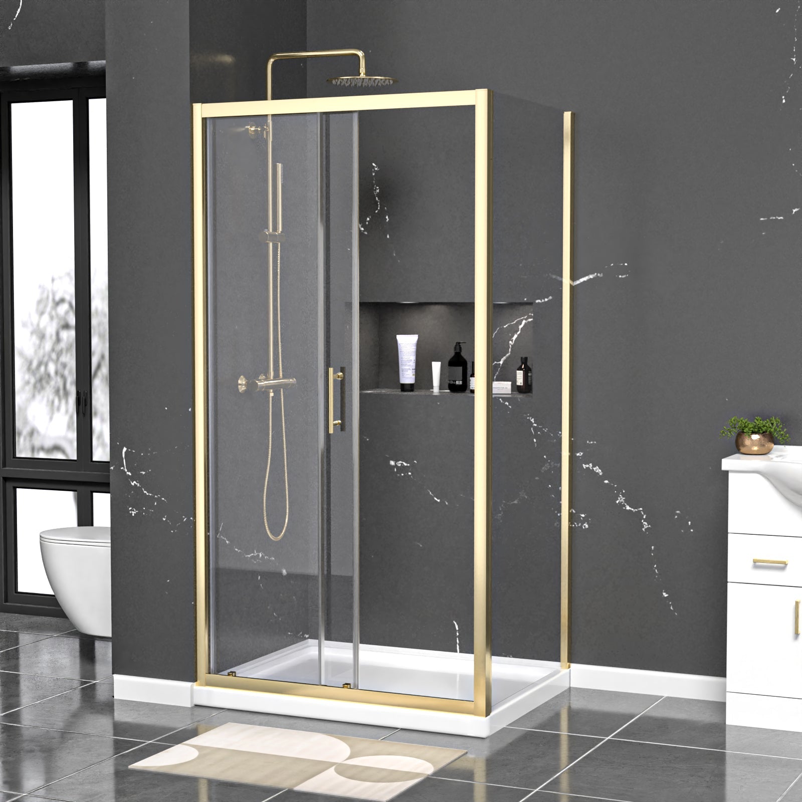 Manga 1000 x 760mm Shower Enclosure Sliding Door & Side Panel Brushed Brass