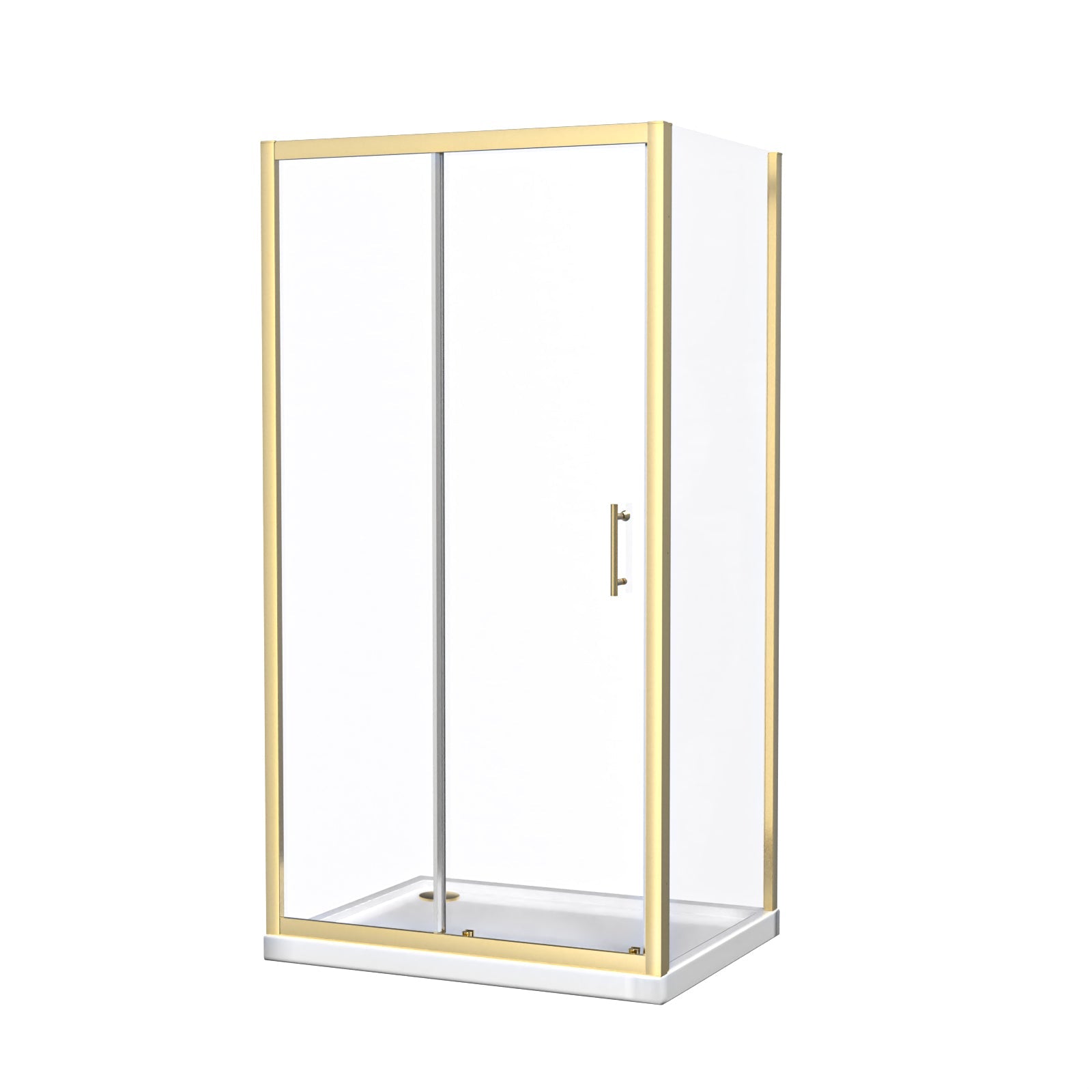 Brushed Brass 1000 x 800mm Shower Enclosure Sliding Door Panel & Tray