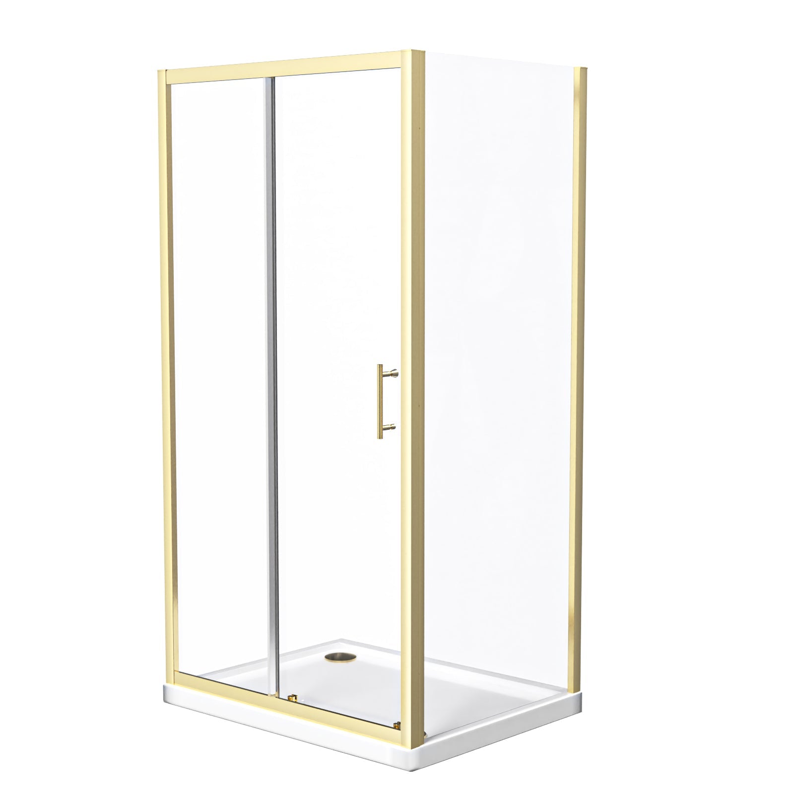 Brushed Brass 1000 x 700mm Shower Enclosure Sliding Door Panel & Tray
