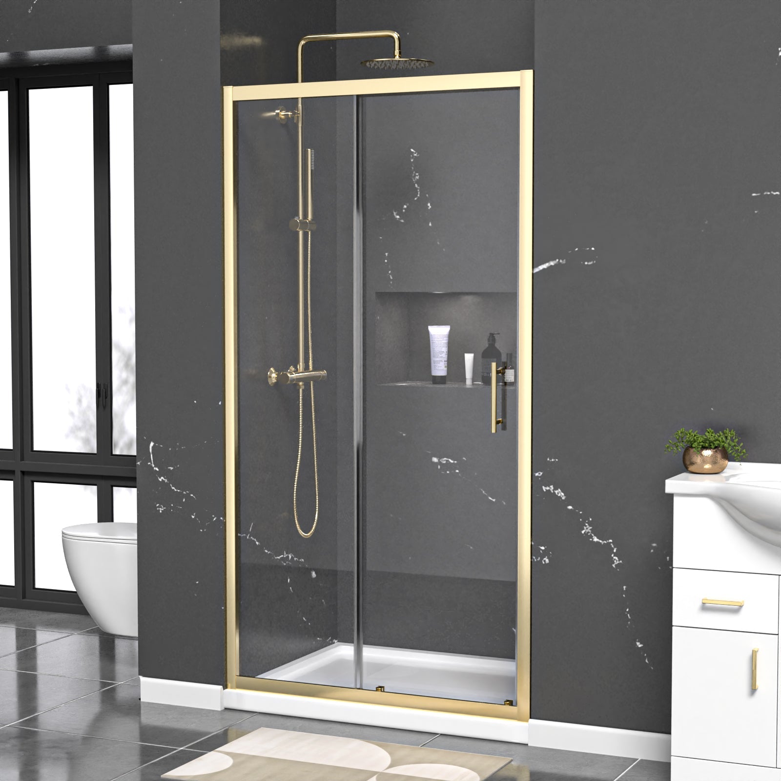 Manga 1000mm x 1850mm Shower Enclosure 6mm Glass Slider Door Brushed Brass