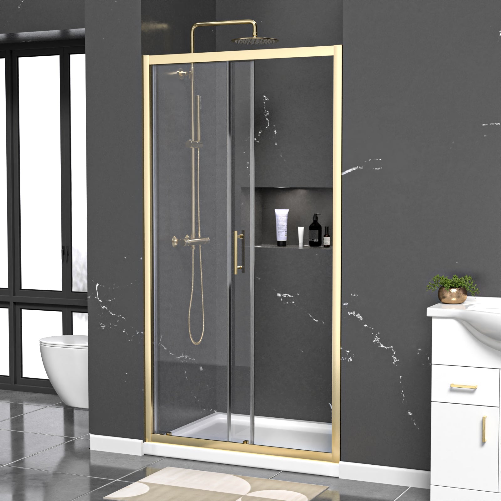 Manga 1000mm x 1850mm Shower Enclosure 6mm Glass Slider Door Brushed Brass
