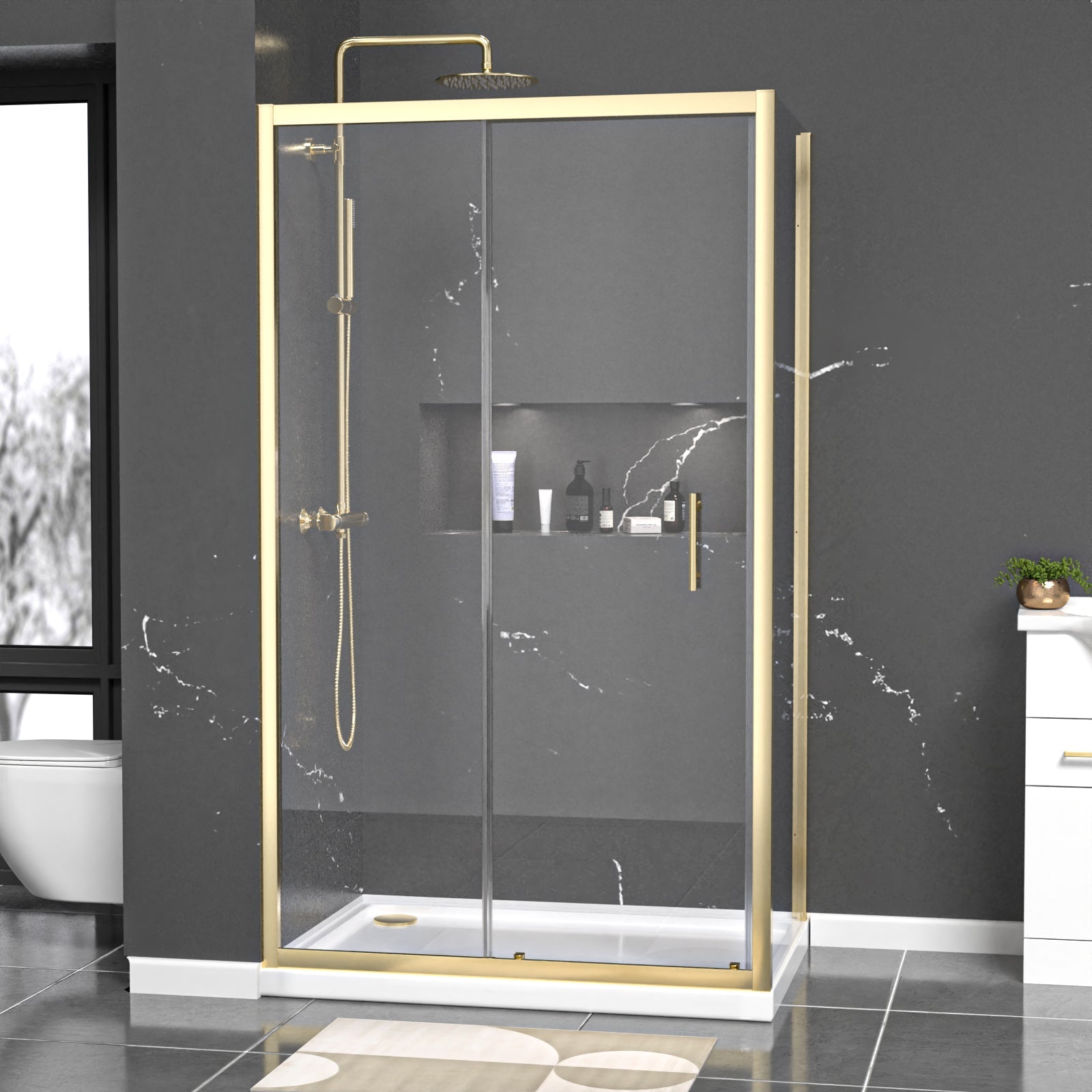 Manga 1100 x 800mm Shower Enclosure Sliding Door & Side Panel Brushed Brass
