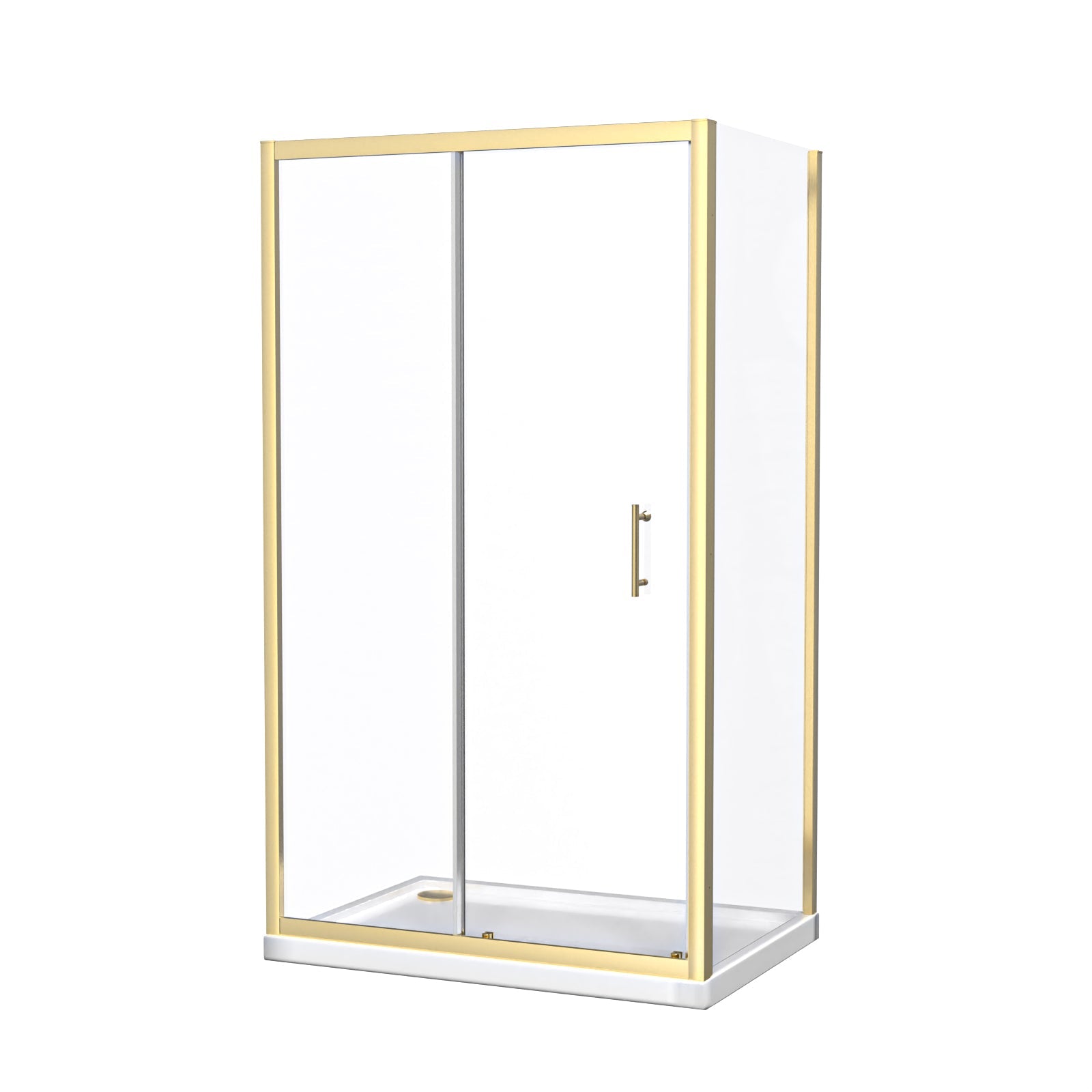 Manga 1100 x 700mm Shower Enclosure Sliding Door, Panel & Tray Brushed Brass