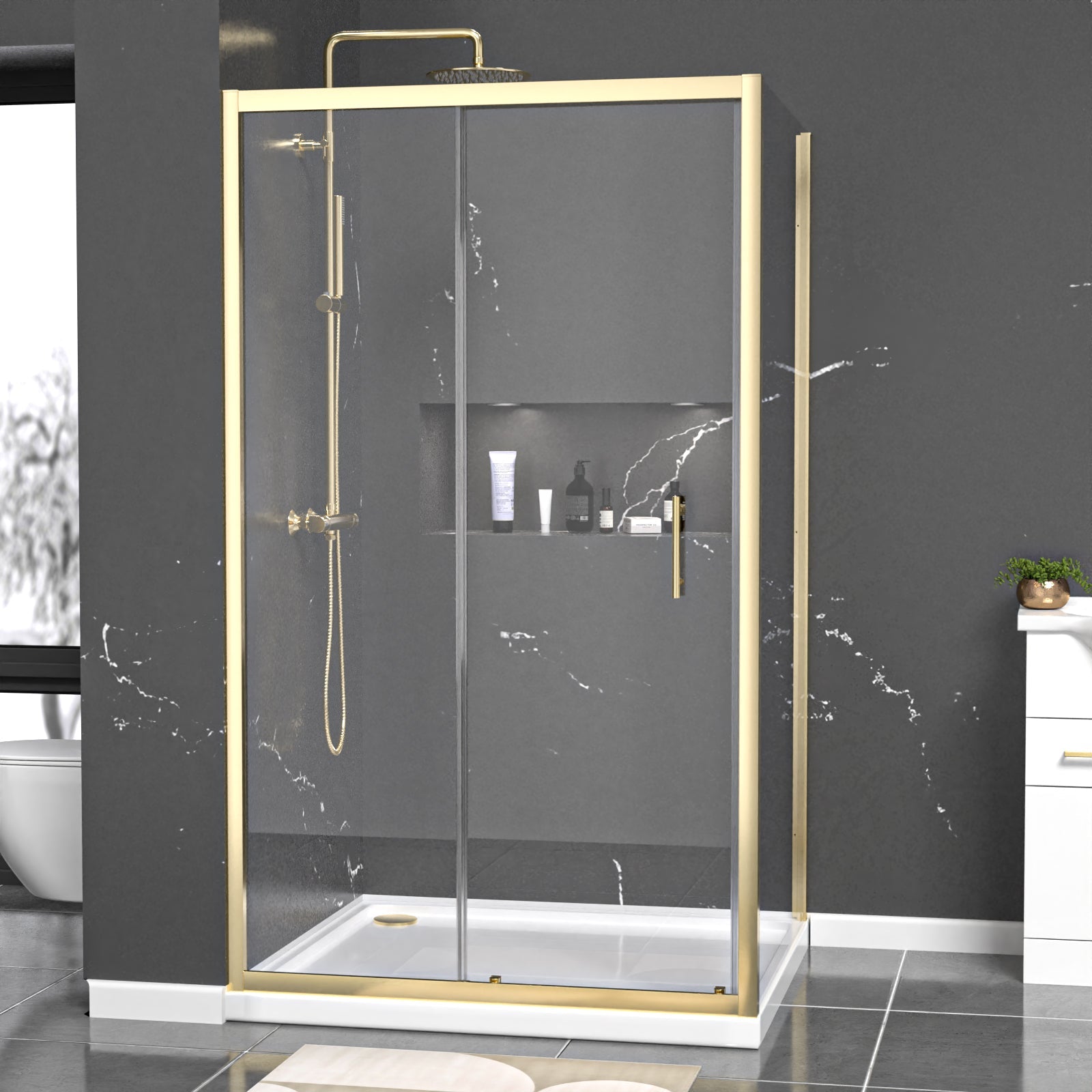 Manga 1100 x 900mm Shower Enclosure Sliding Door & Side Panel Brushed Brass